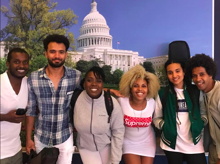 The band lands at Reagan National in Washington, DC.