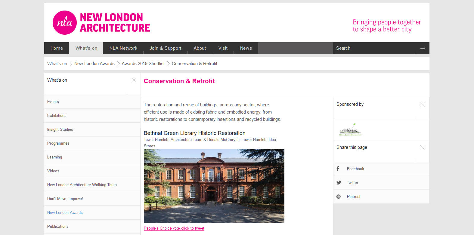 Bethnal Green Library Historic Restoration has been shortlisted under Conservation & Retrofit category at the NLA Awards 2019. https://www.newlondonarchitecture.org/whats-on/new-london-awards/new-london-awards/awards-2019-shortlist