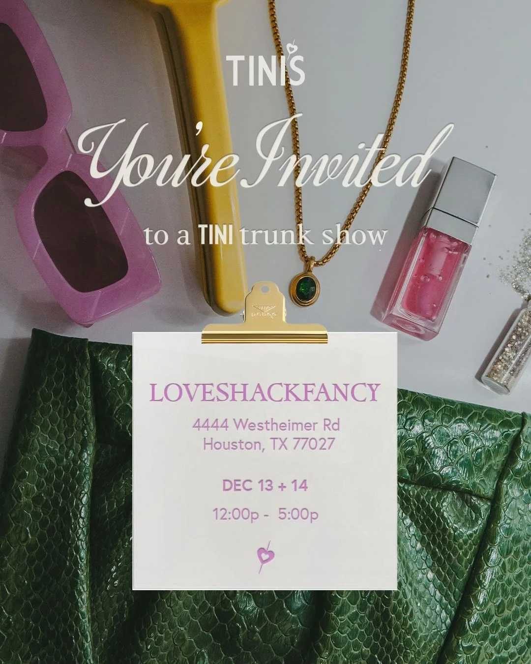 HOUSTON! Sooo excited to come back home for another trunk show at @loveshackfancy.houston THIS weekend 🤩

Come on out and get all your holiday shopping done this Saturday 12/13 &amp; Sunday 12/14 🛍️

Going to have some new goodies; I can&rsquo;t wa