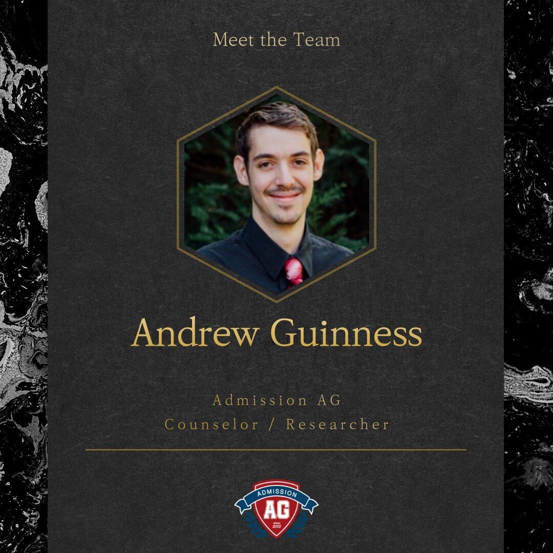 [MEET THE TEAM]
Admission AG introduces ANDREW GUINNESS

Andrew is a biologist with several years of experience in higher education and research. He completed his bachelor&rsquo;s in Biology and Insect Science at Iowa State University and a master&rs