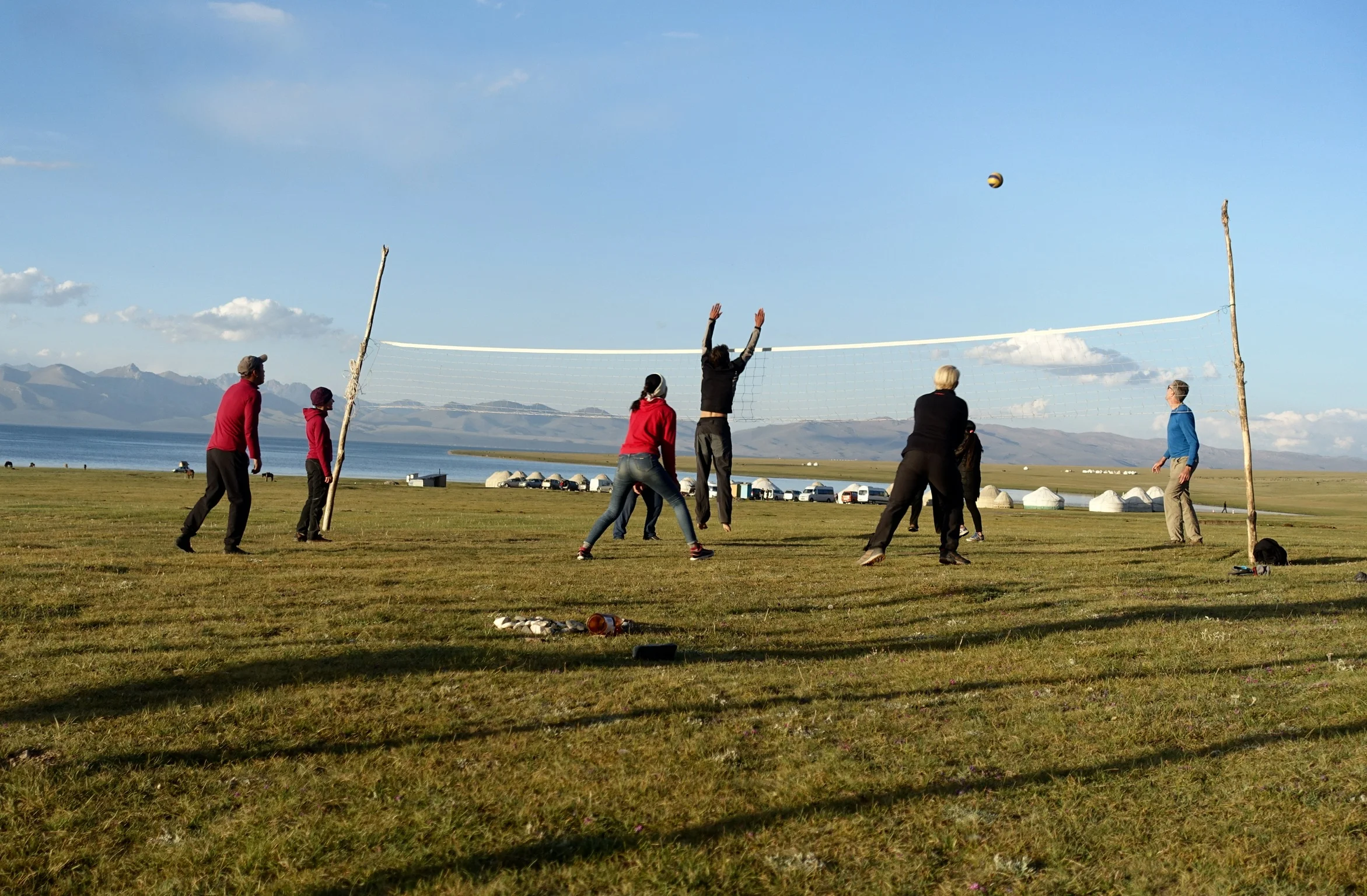 Volleyball game at Song Kul Lake