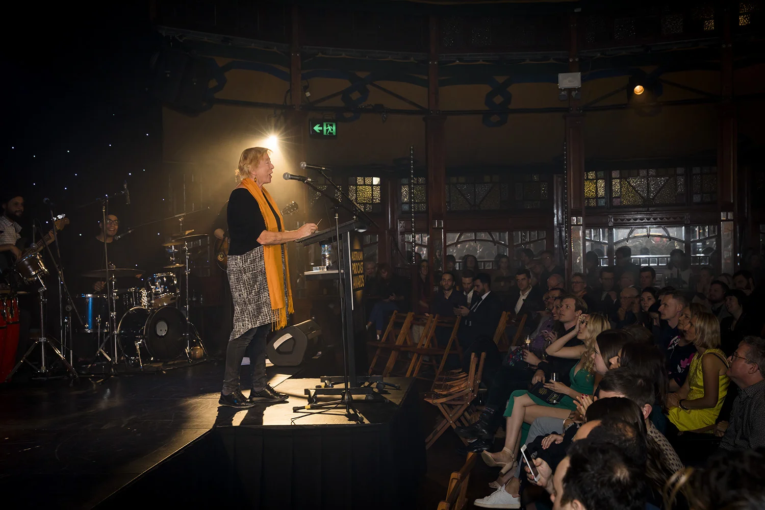 Siobhan McHugh presents the Documentary Style category at the 2018 Australian Podcast Awards in Melbourne.