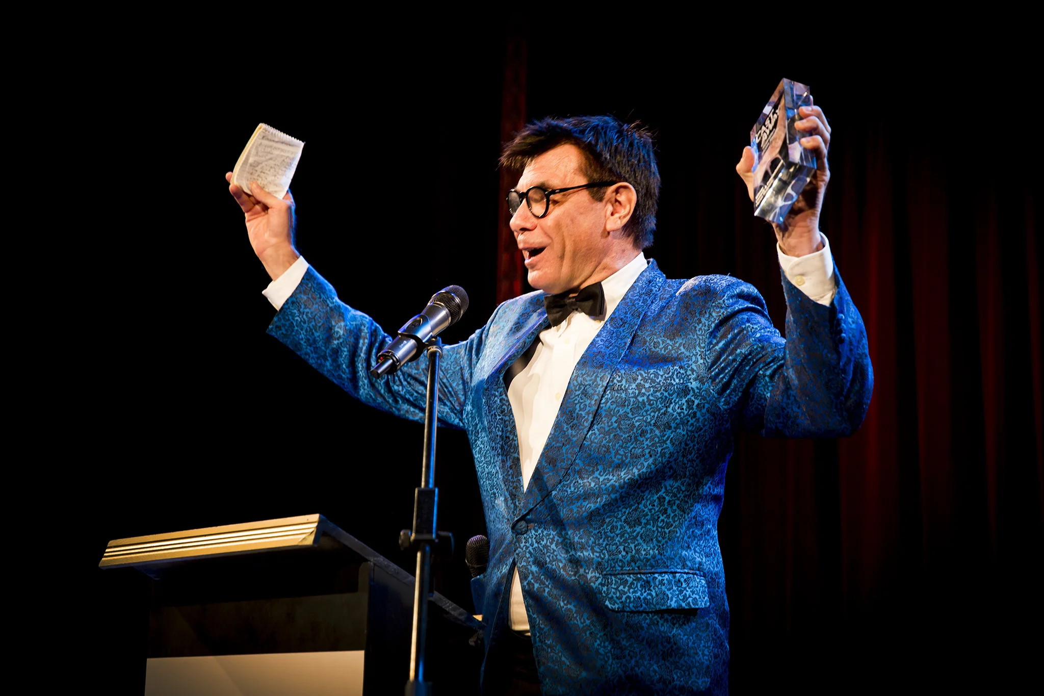 Maynard during the 2017 Australian Podcast Awards (AKA the 'Cast Away Awards')