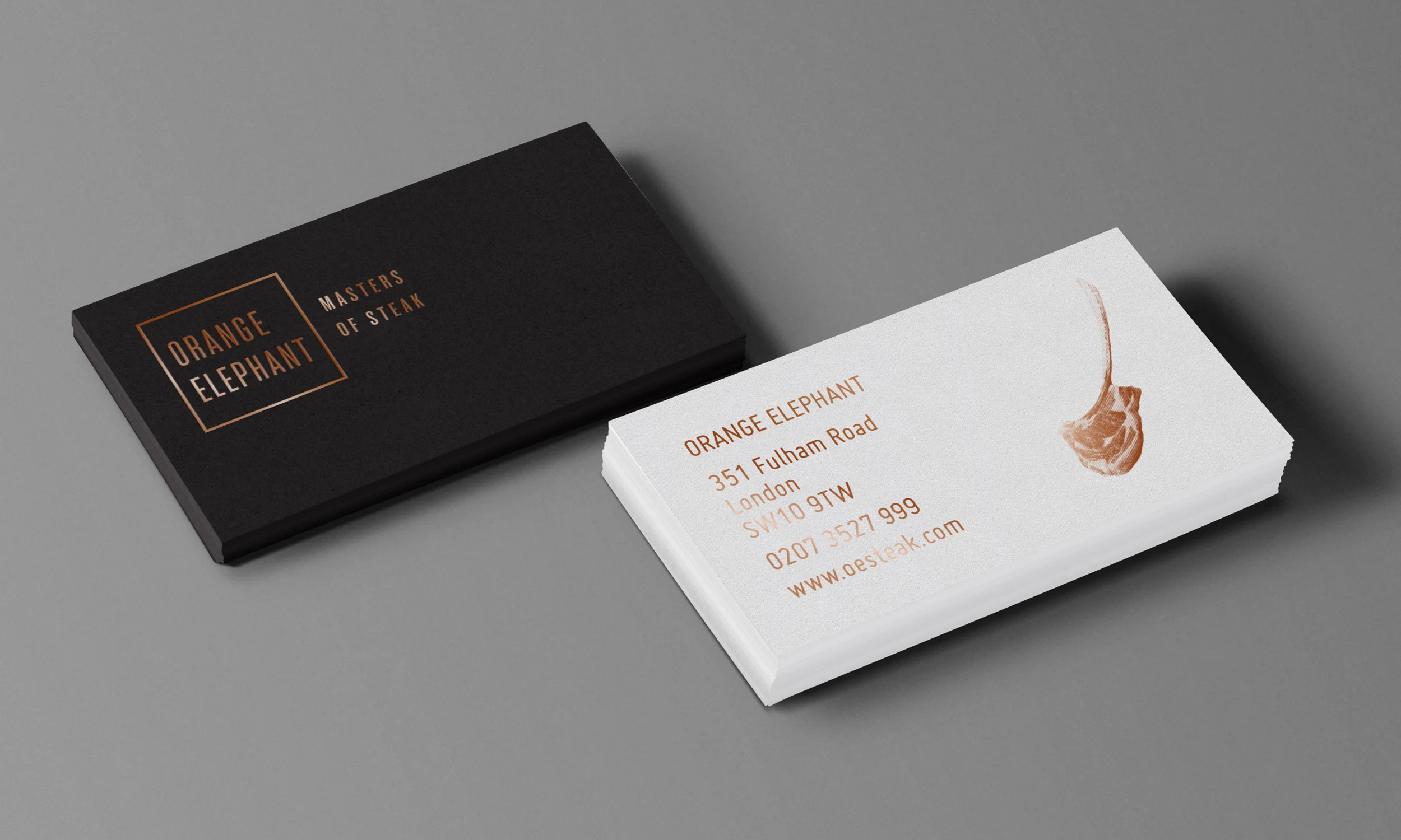Orange Elephant business cards, brand stationery graphic design.