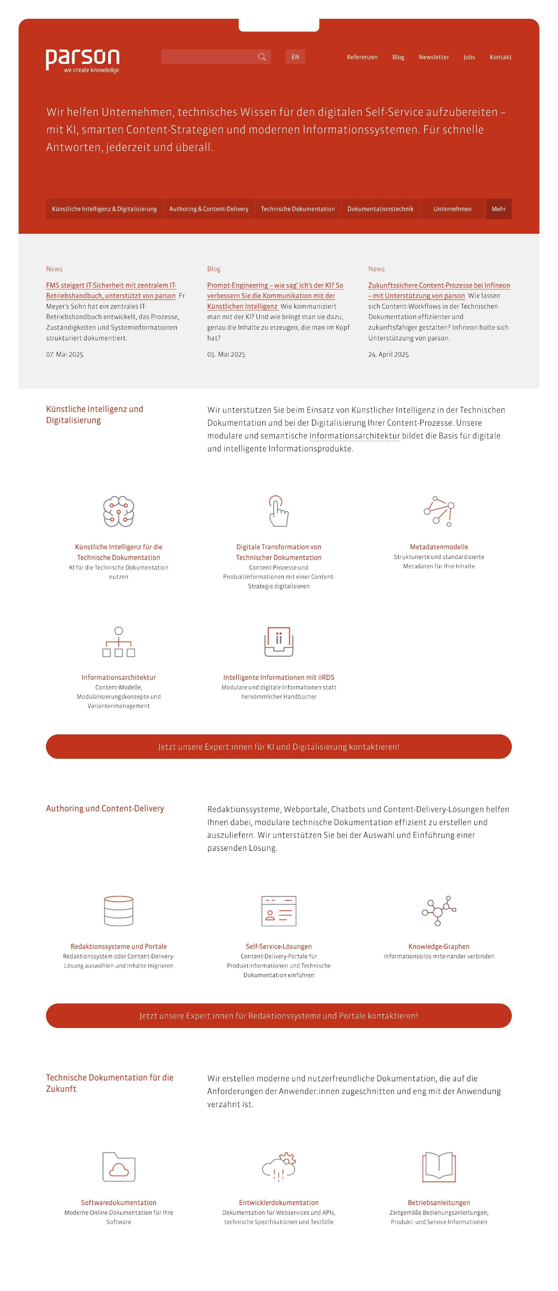 parson AG – Webdesign Desktop-Ansicht Startseite, Christine Lange