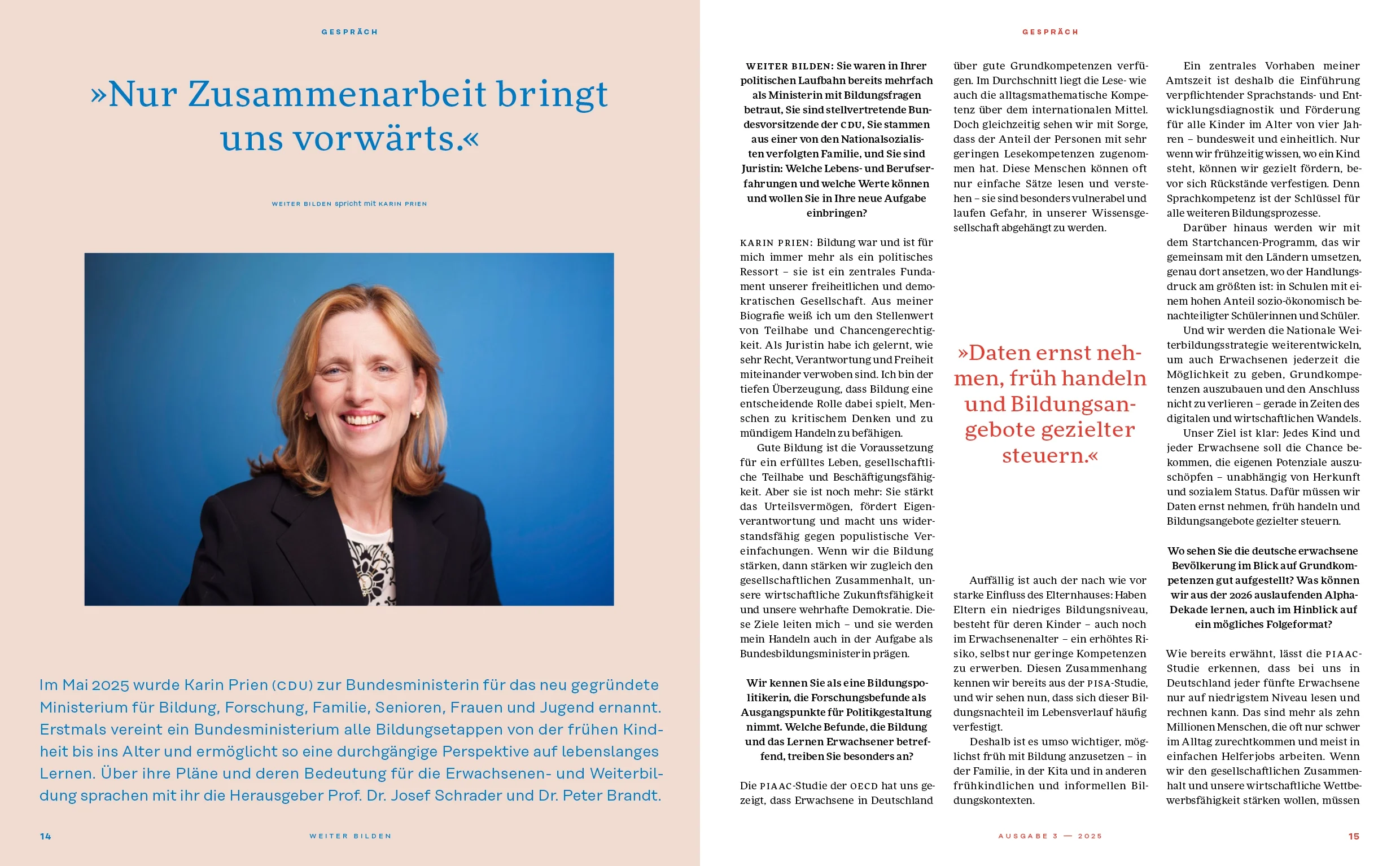 weiter bilden »Grundkompetenzen« – Interview Karin Prien, Magazinlayout Christine Lange