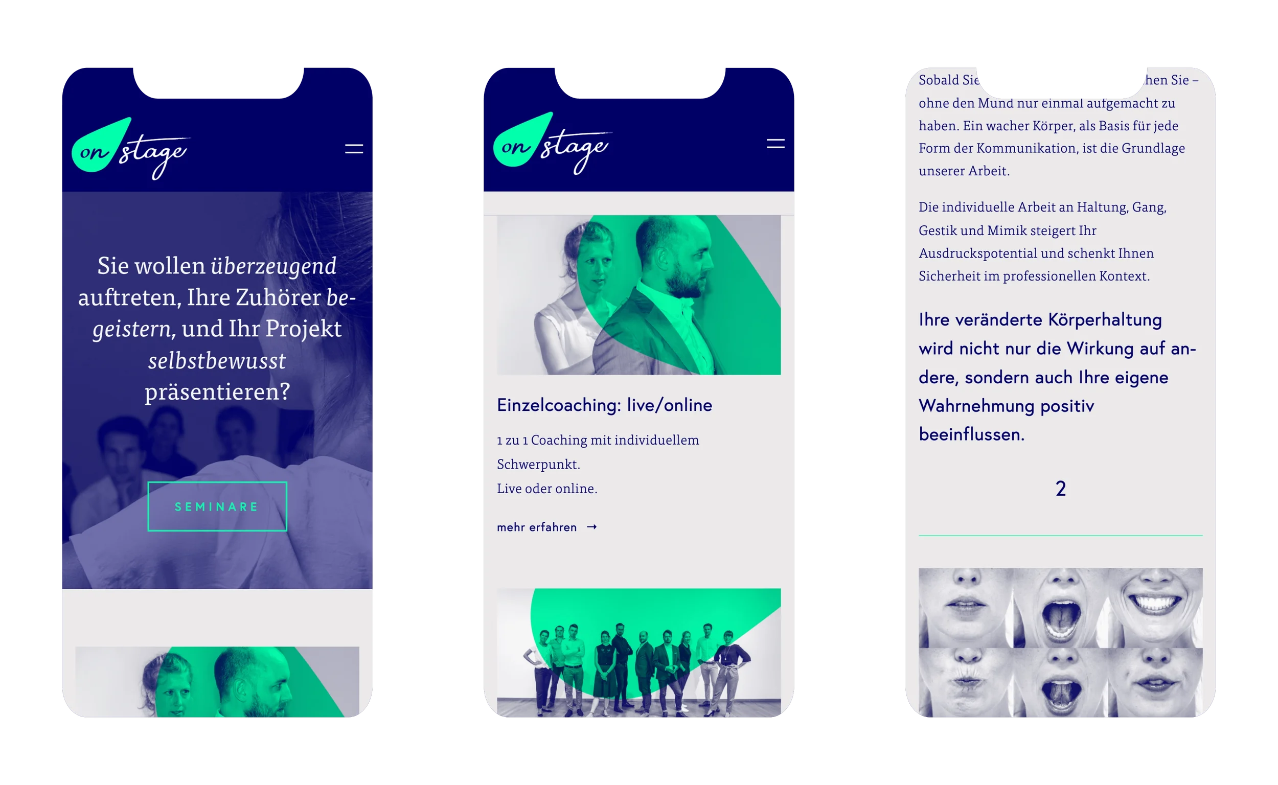 onstage Coaching – Squarespace Website Mobile-Ansicht, Christine Lange