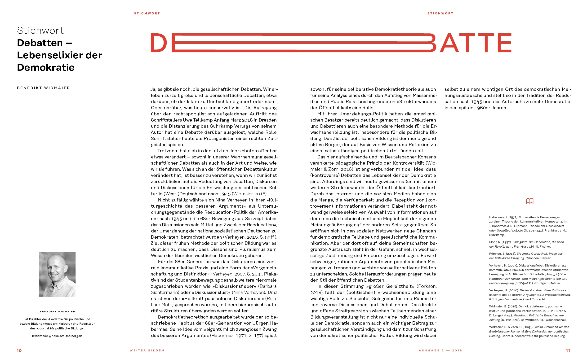 weiter bilden »Debatte« 2018/2 – Innenseite, Redesign und Magazinlayout Christine Lange