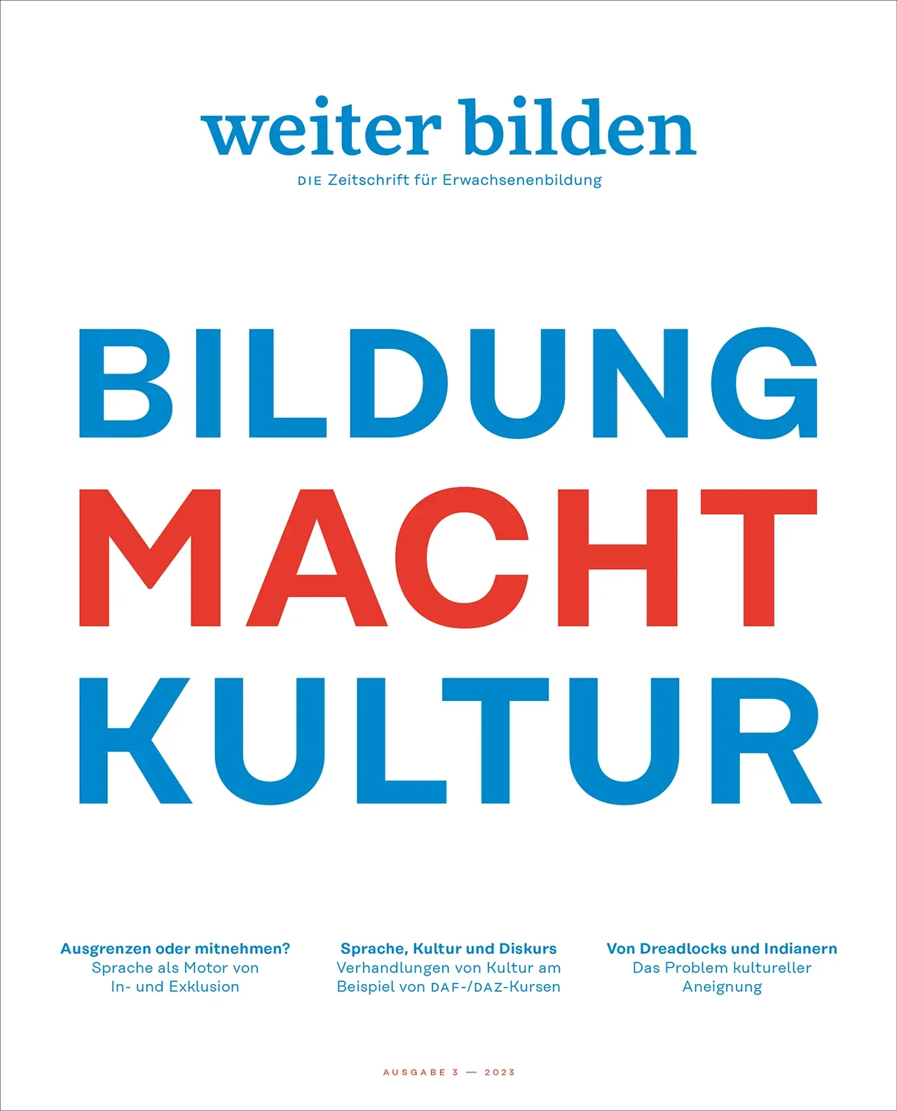 weiter bilden Magazin Cover 2023/3 »Bildung, Macht, Kultur«, Editorial Design Christine Lange