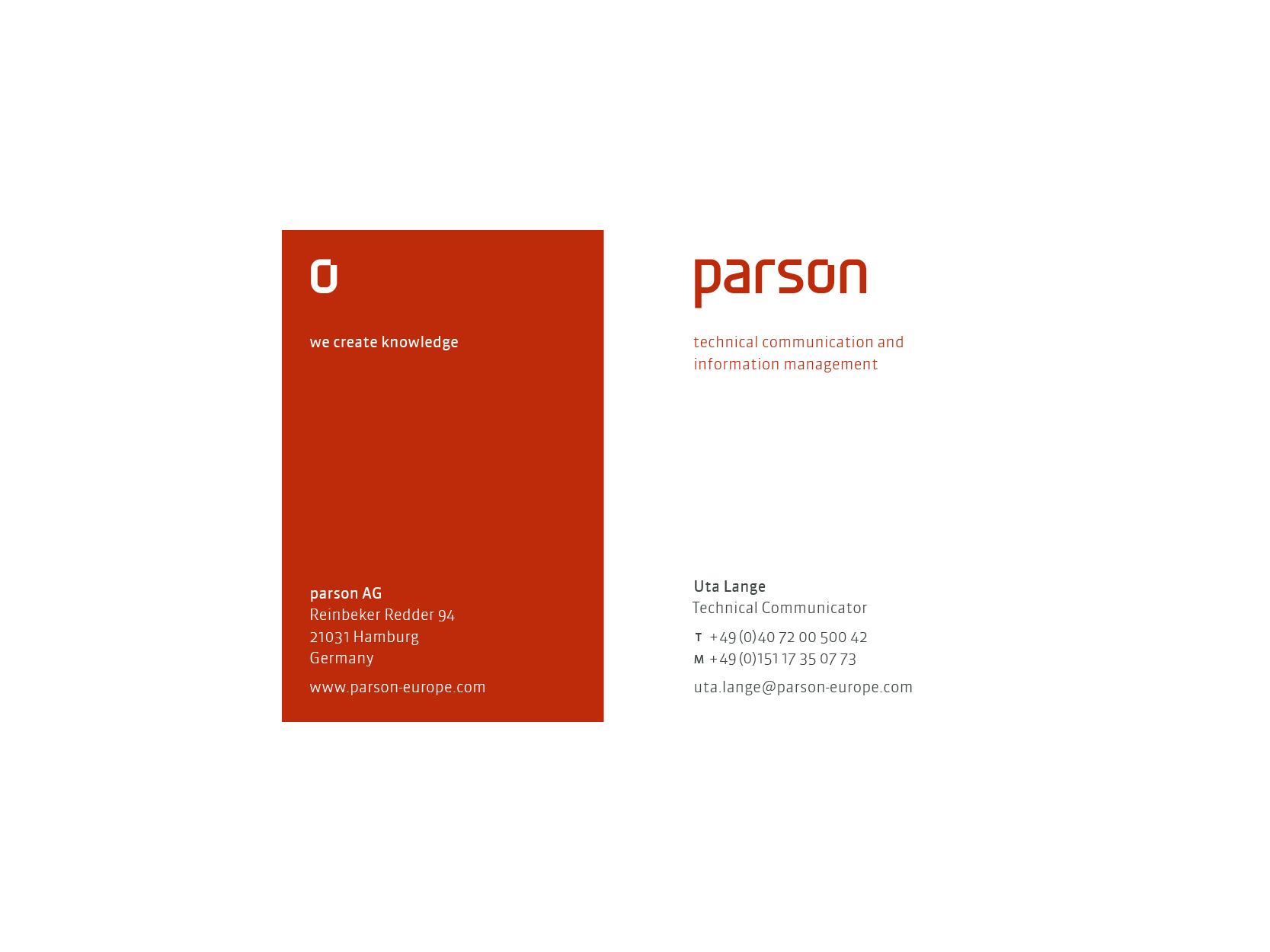 parson AG – Visitenkarte Geschäftsausstattung, Christine Lange