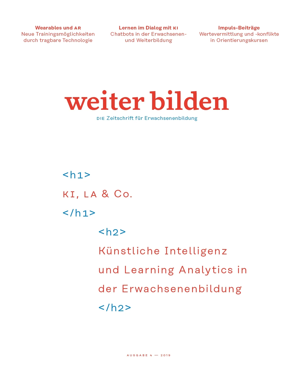 weiter bilden Magazin Cover 2019/4 »Künstliche Intelligenz«, Editorial Design Christine Lange
