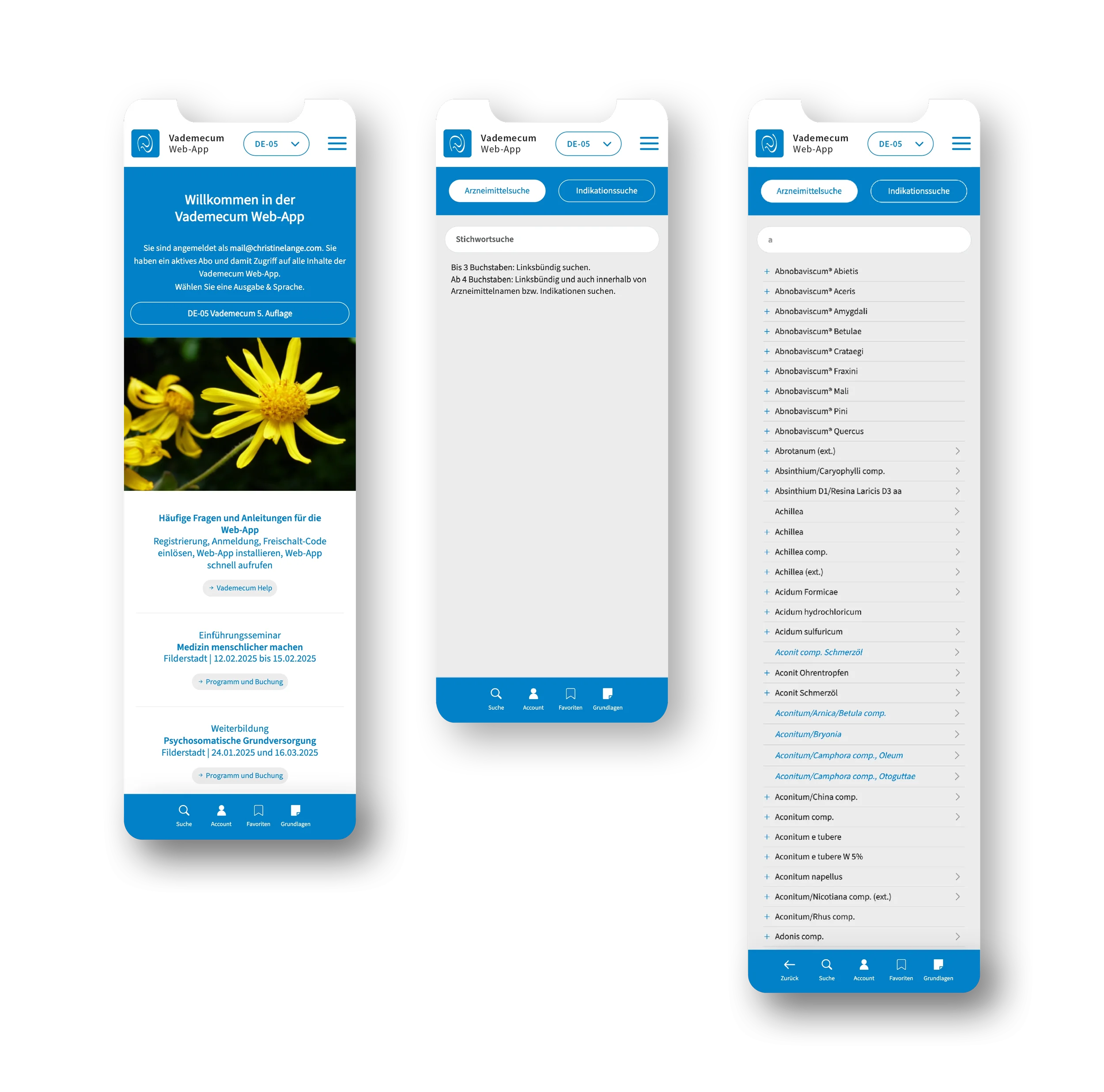 Vademecum Web-App – Detailansicht Arzneimittel-Datenbank, UI/UX Design Christine Lange