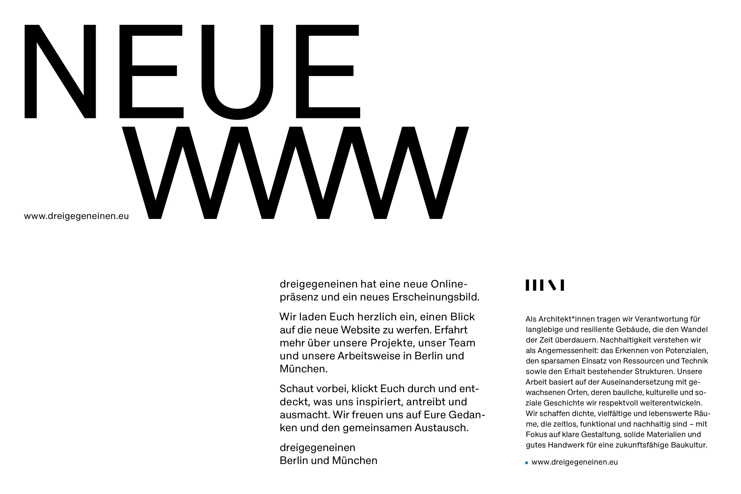 dreigegeneinen – Website Design, Marketingmittel, Karte Print Design, Christine Lange Berlin