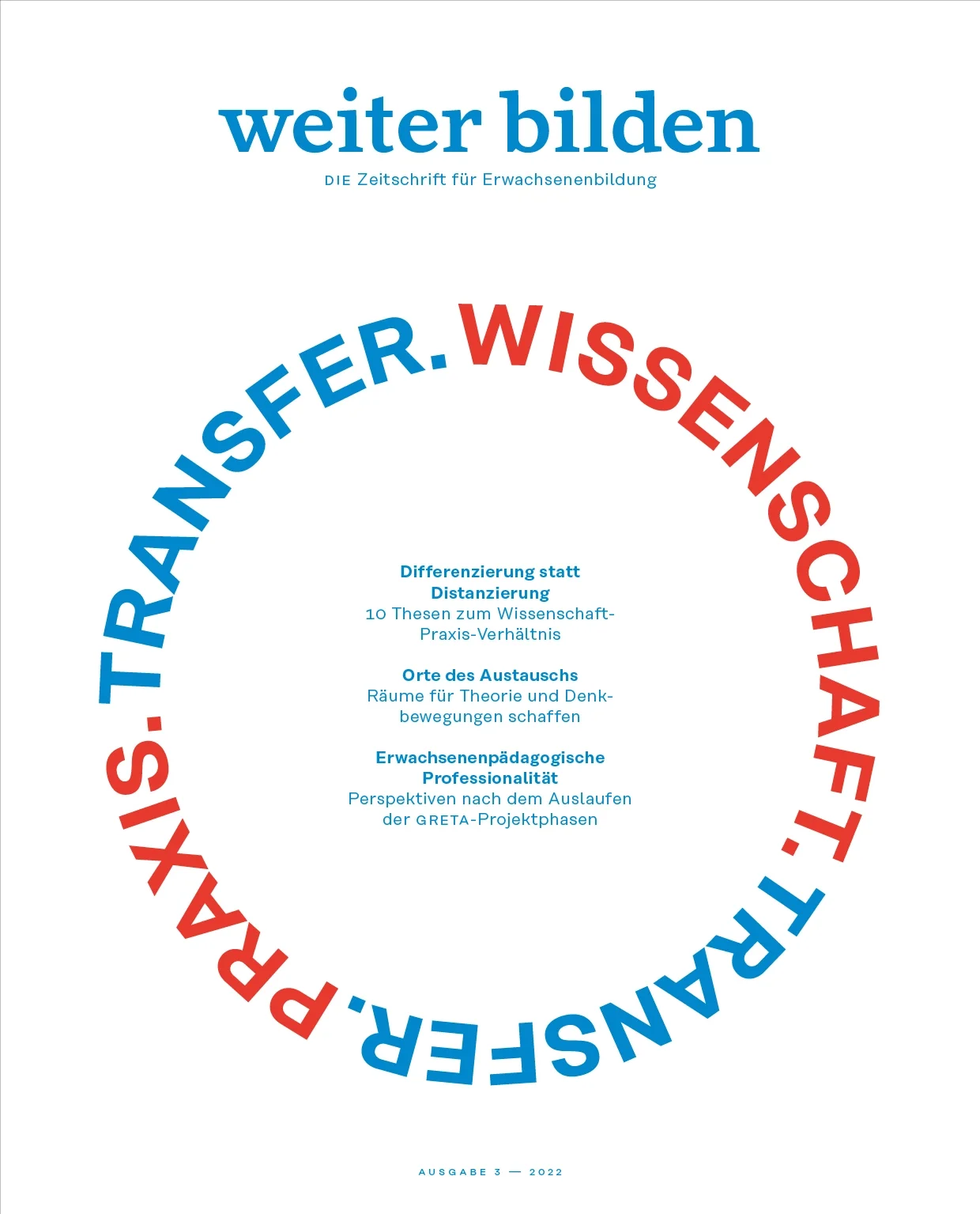 weiter bilden Magazin Cover 2022/3 »Wissenschaft. Transfer. Praxis.«, Editorial Design Christine Lange