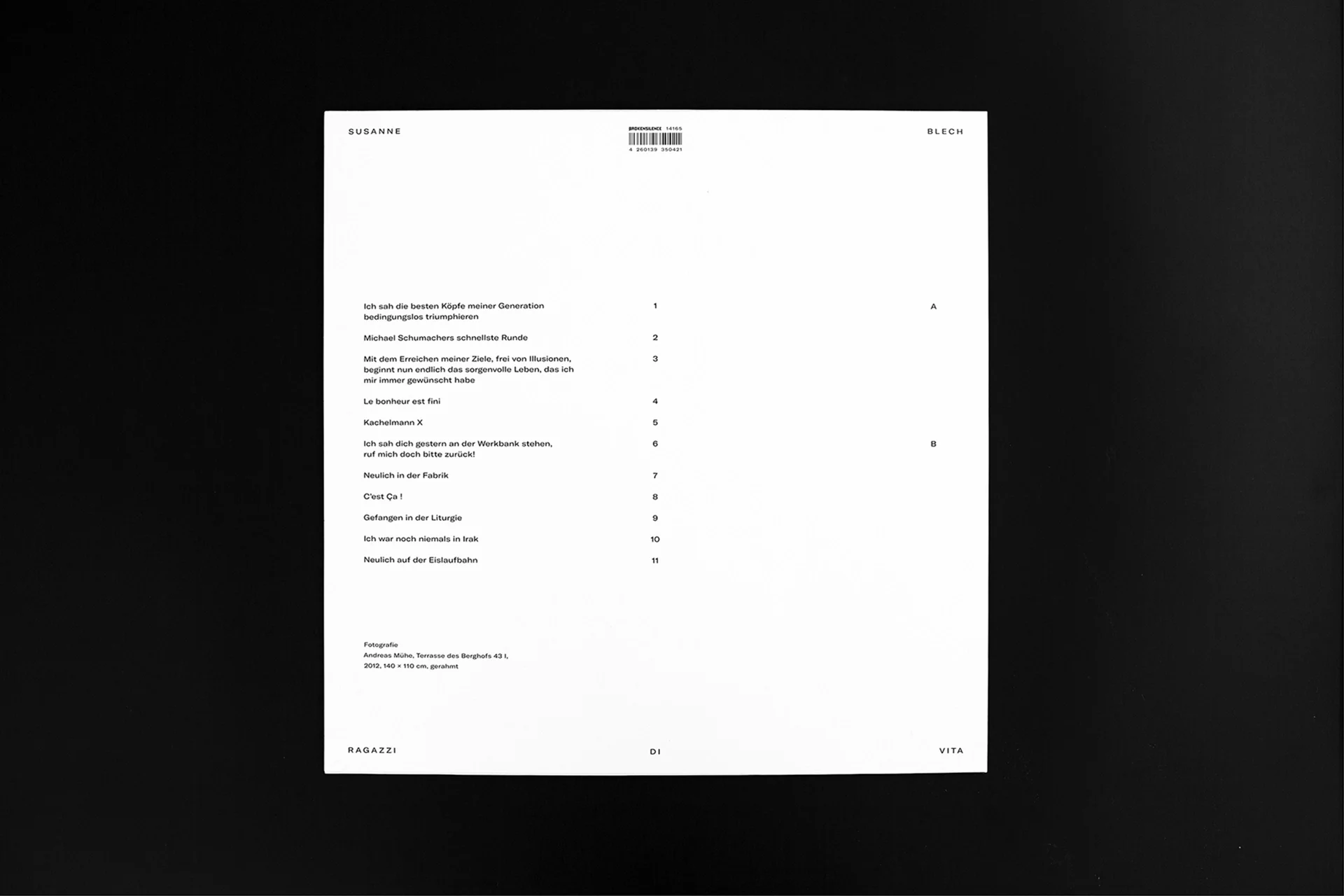 Susanne Blech »Ragazzi di Vita« – LP Cover Rückseite, Christine Lange
