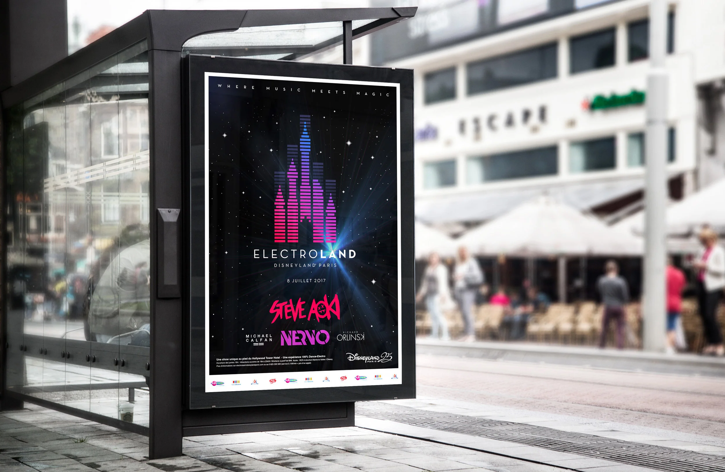 Advertising campaign and branding execution for Electroland , the first Electronic music festival which have ever took place at Disneyland (Paris).