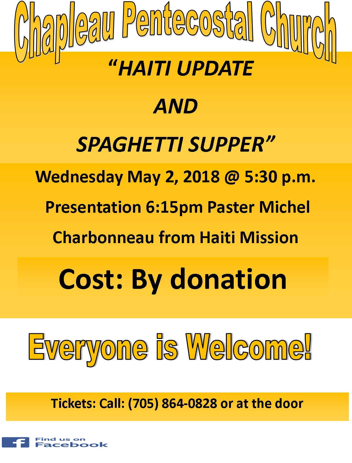 chapleau pentecostl church spaghetti supper may 2 2018.png