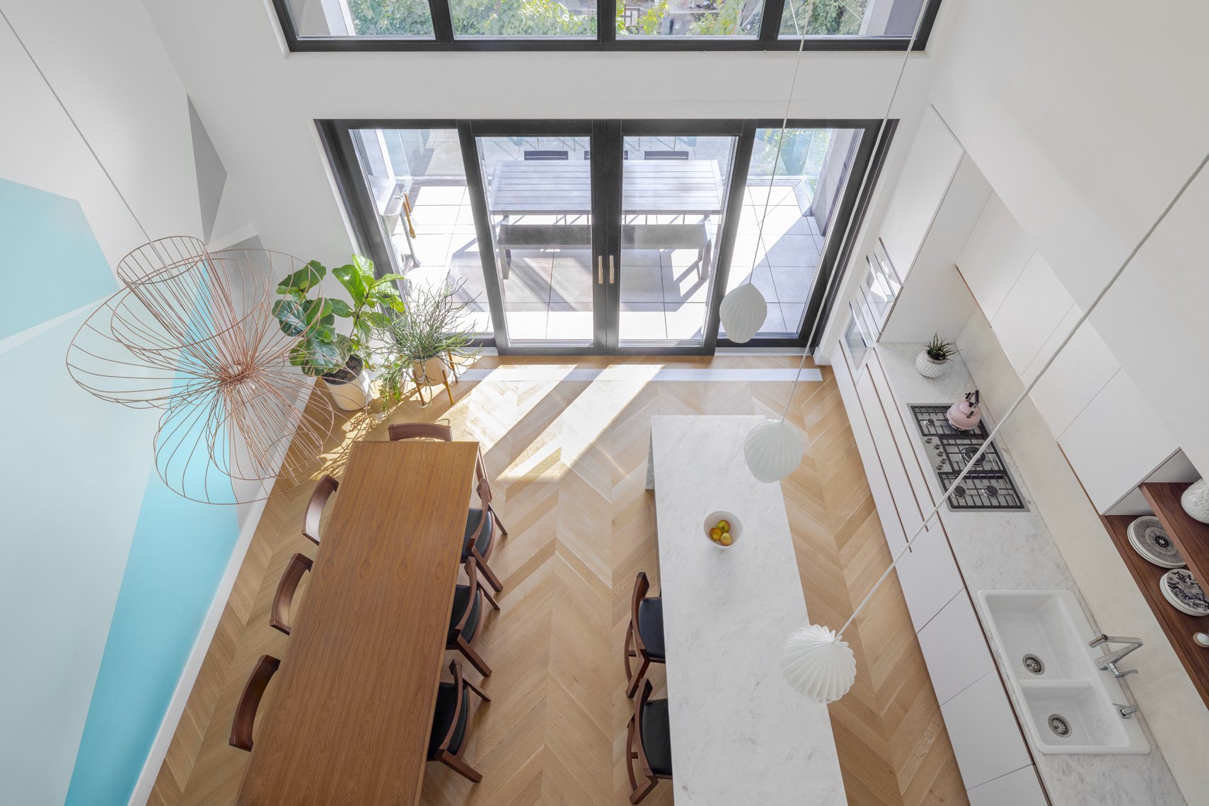 Williamsburg Townhouse kitchen dining from above