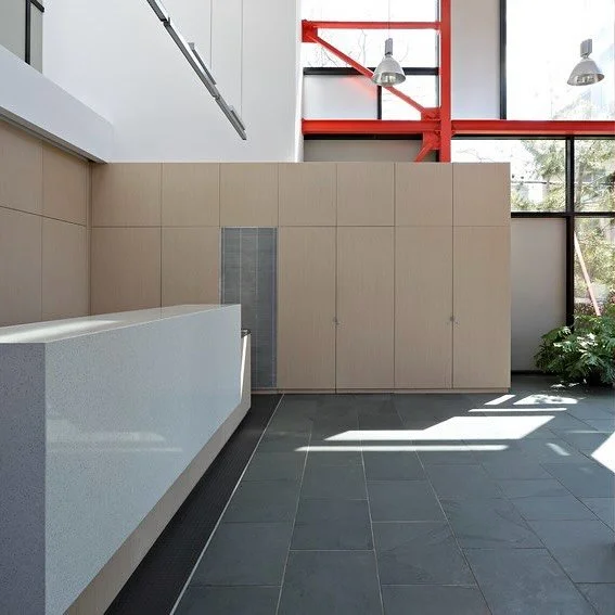 Lobby renovation of a 169-unit condominium. Clean lines of the millwork and concierge desk complement the exposed steel structure. 

#architecture #architect #lobbydesign #design #interiordesign