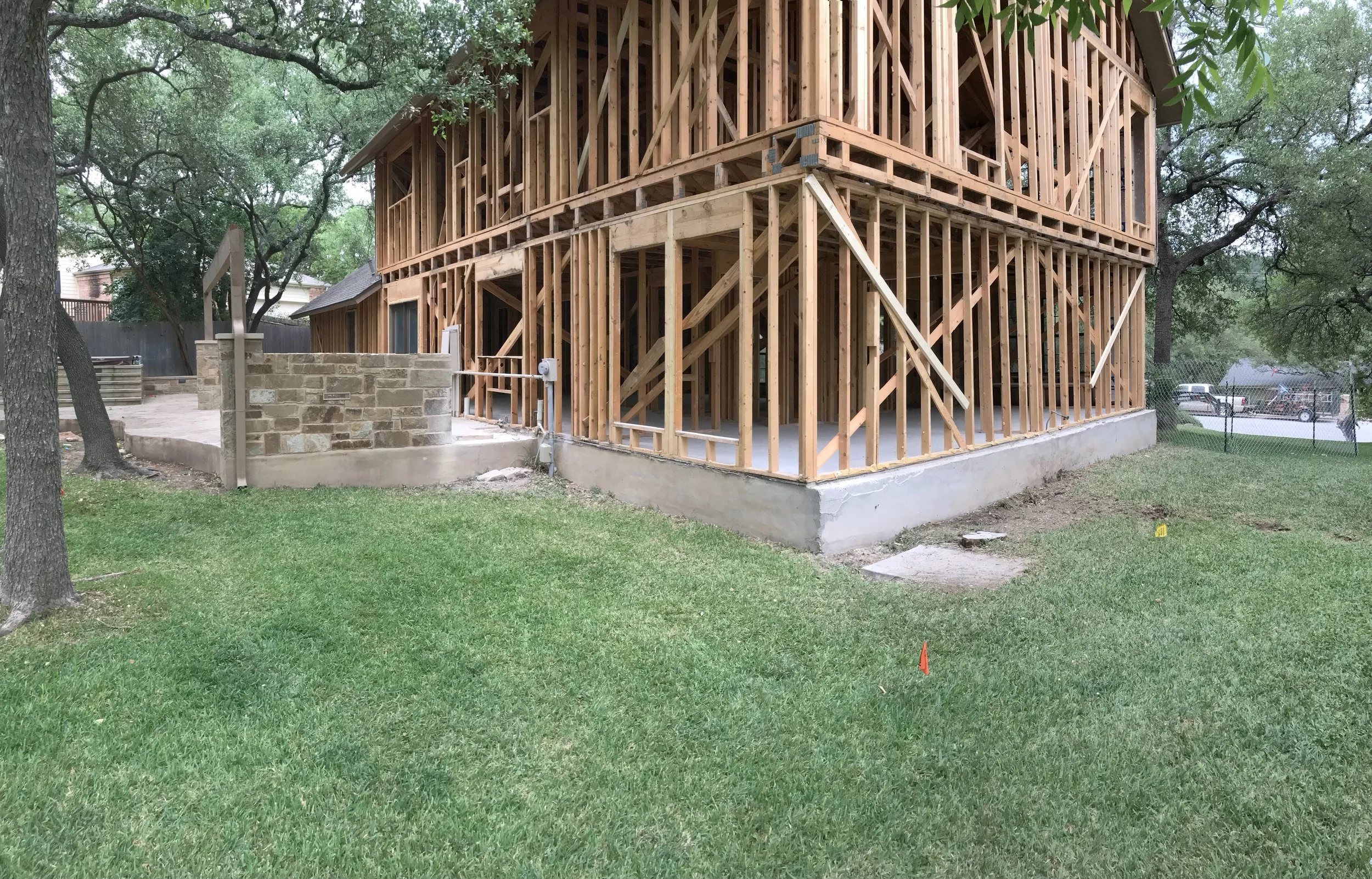 The TradeReadyDeconstruction crew completed a "Full interior Gut with Selective Exterior." You can see in the photo, the angle braced from the top plate to bottom plate in order to keep the homes sheer structure, after removing its plywood sheathing. 