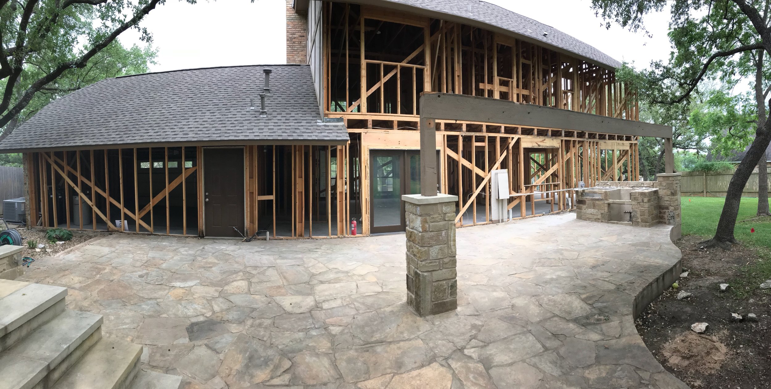 The TradeReadyDeconstruction crew completed a "Full interior Gut with Selective Exterior." You can see in the photo, the angle braced from the top plate to bottom plate in order to keep the homes sheer structure, after removing its plywood sheathing. 
