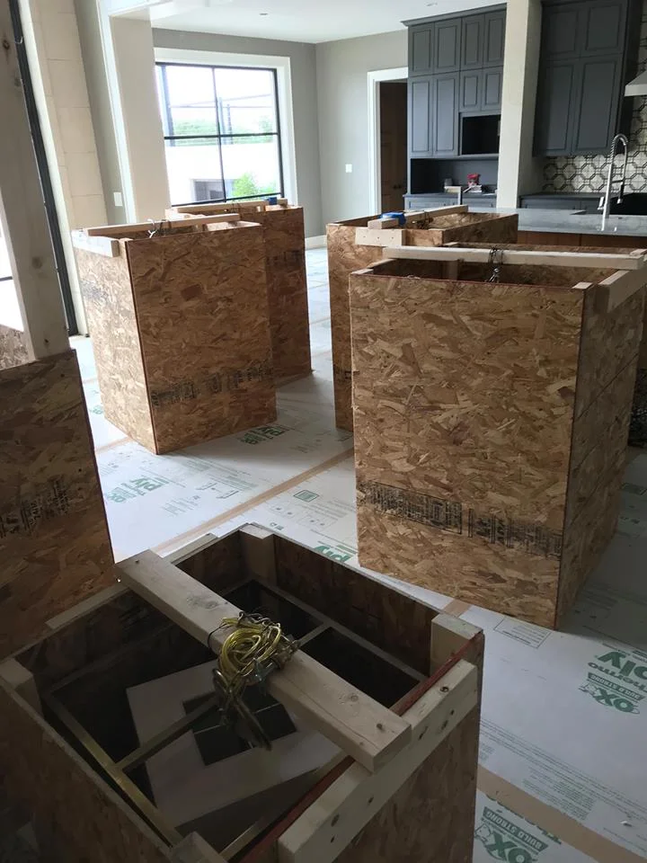 This project completed for Risinger & Co involved pulling multiple light fixtures/sculptures in order to protect them from the selective demo taking place in the home, and placing them in the enclosed boxes built by our crew members. Leaving the home clean, protected, and ready to go for the next Trade! 