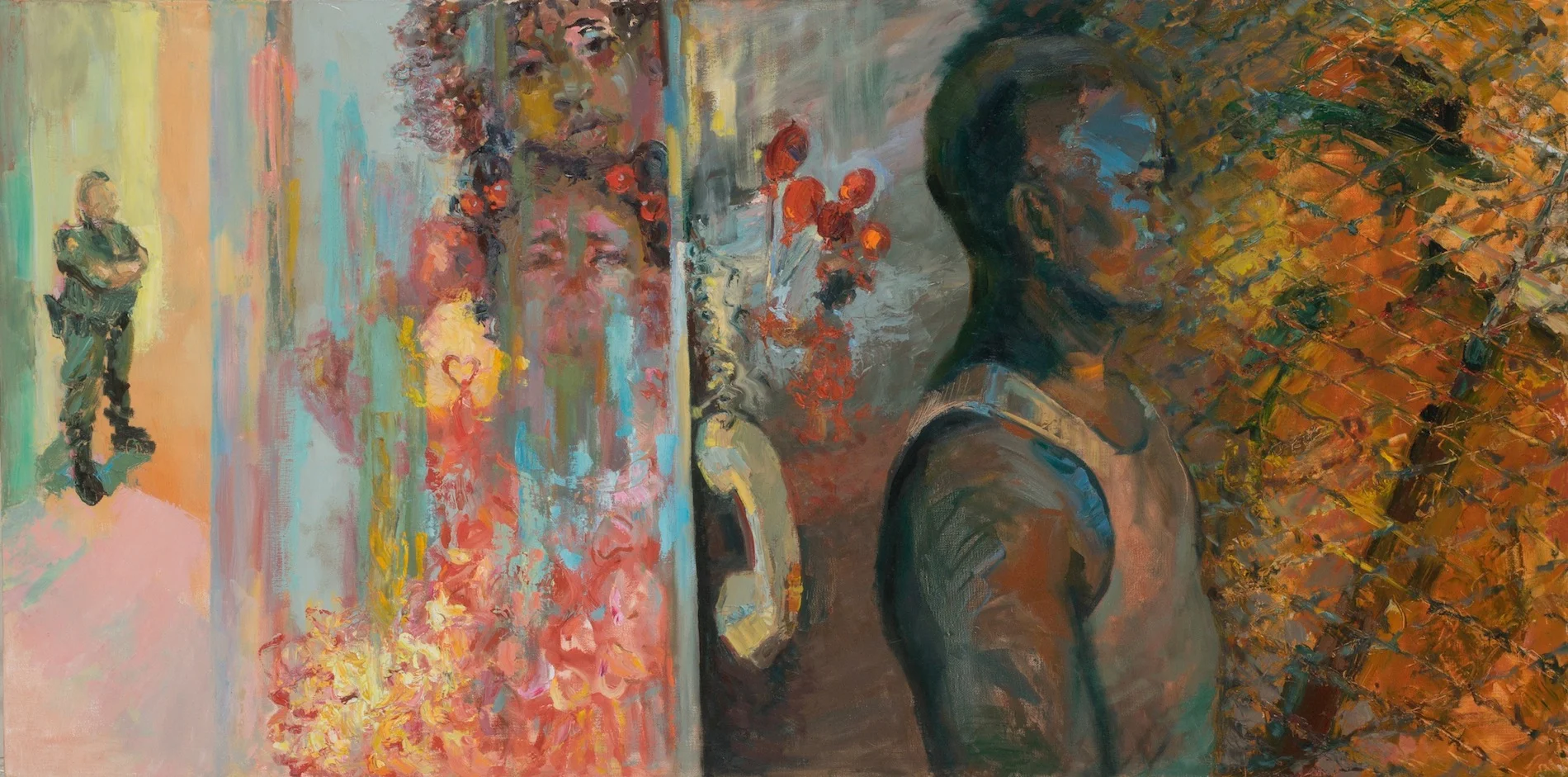 the blossoms shake sudden water down my sleeve (oil on canvas) 24"x48"