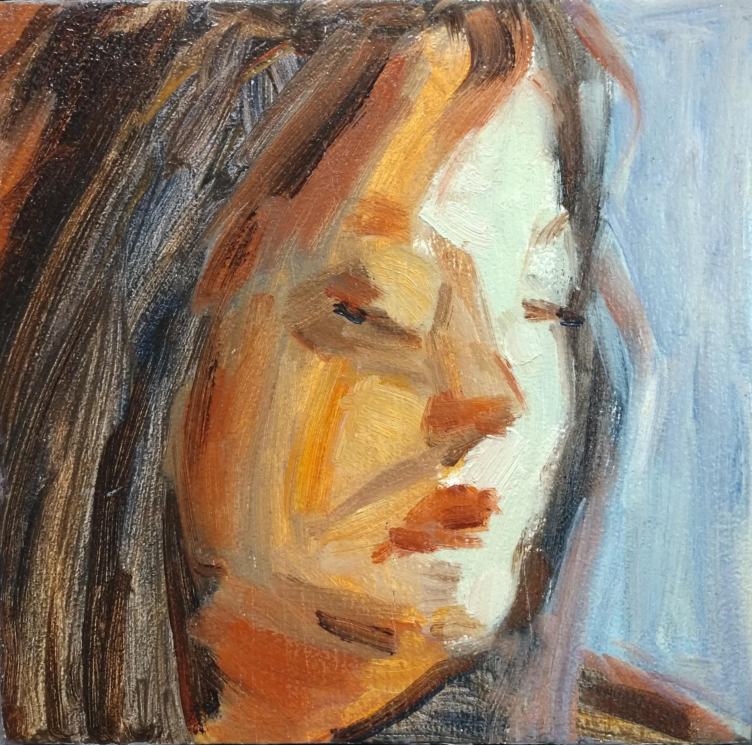 Self-Portrait  (oil on wood panel)   7" x 7"