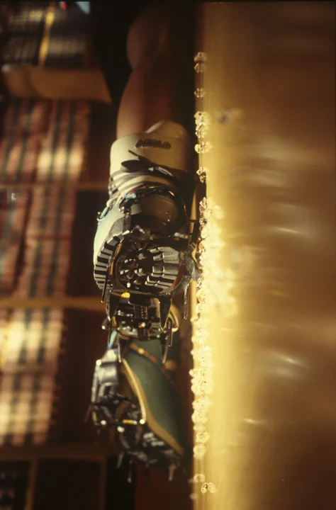 Close-up of Hayley Newman’s climbing boots and crampons