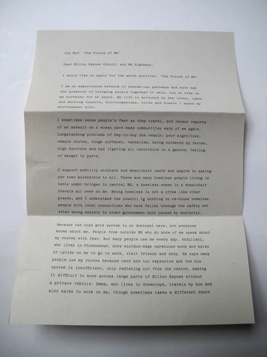 A job application letter, the applicant is a network of shared use pathways