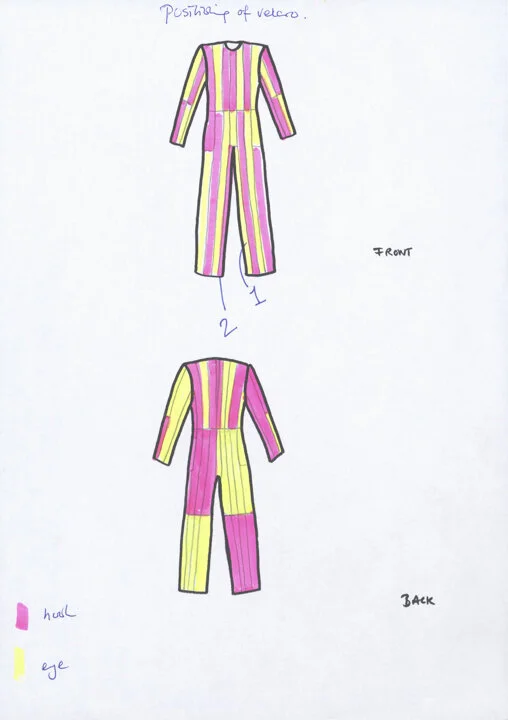 Drawing of designs for a velcro suit