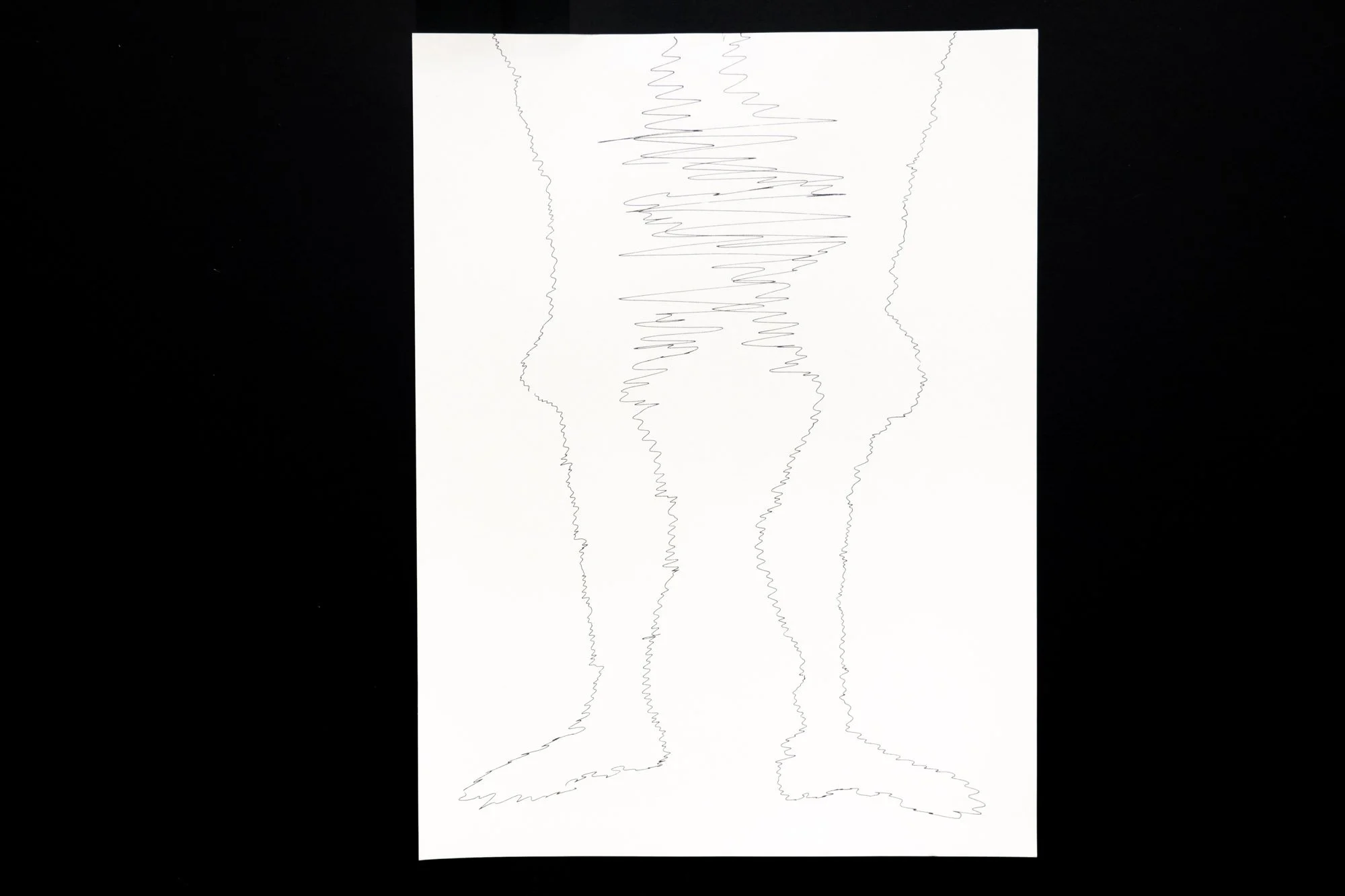 Ink drawing of a pair of legs rendered in an agitated outline