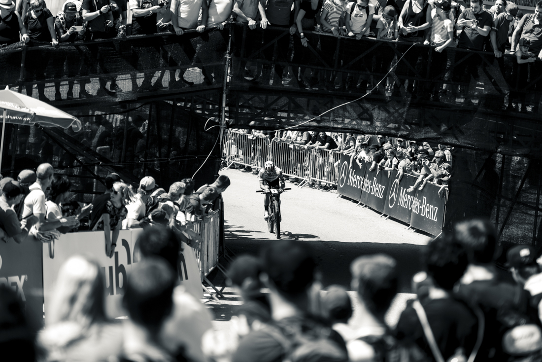  Schurter going into the last lap in front of his home crowd. 
