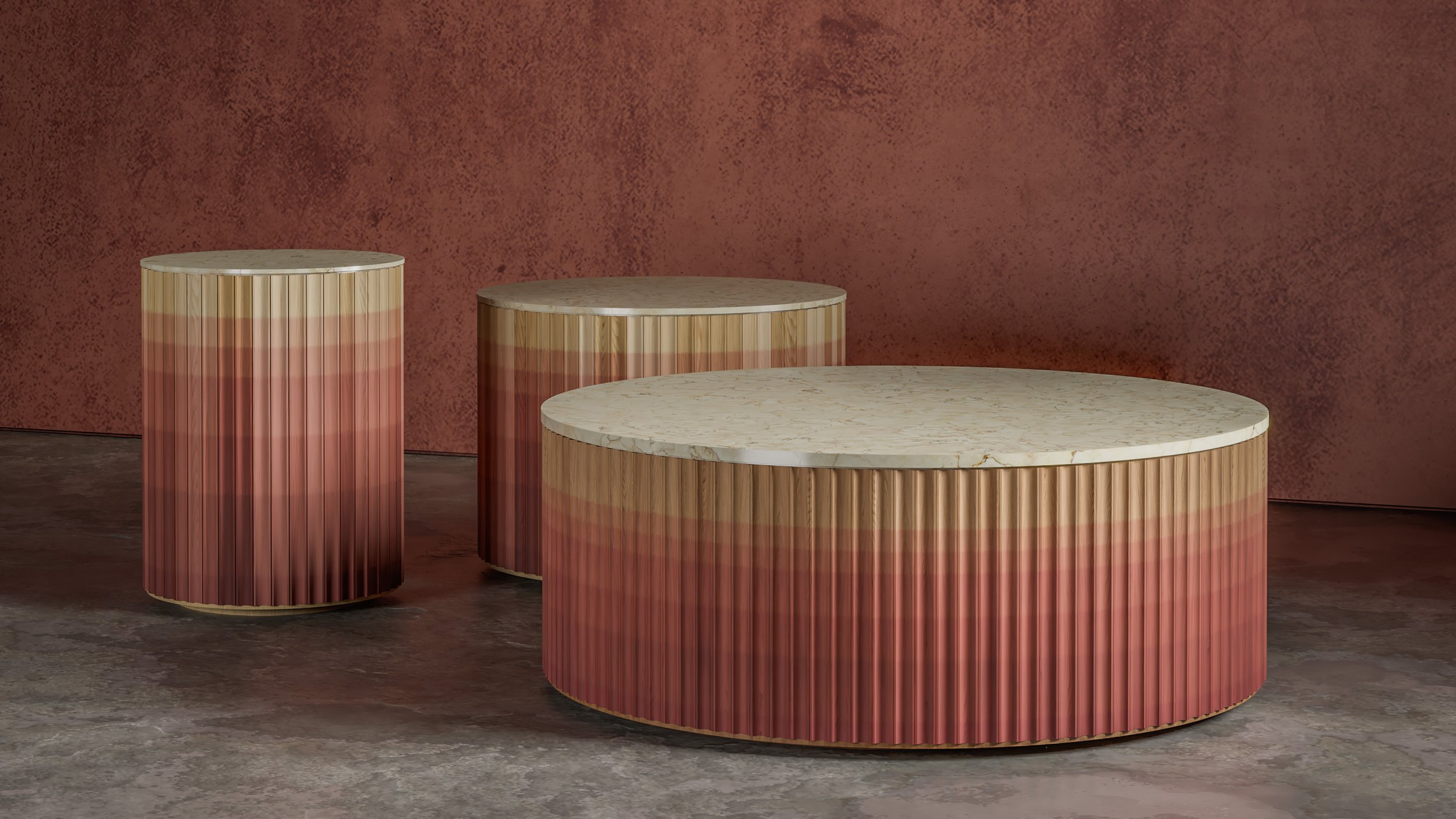  Copper Red on Oak - Crema Marfil Top 