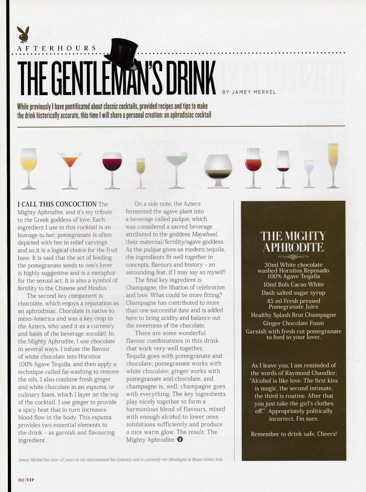 VIP : Monthly column called The Gentleman's Drink