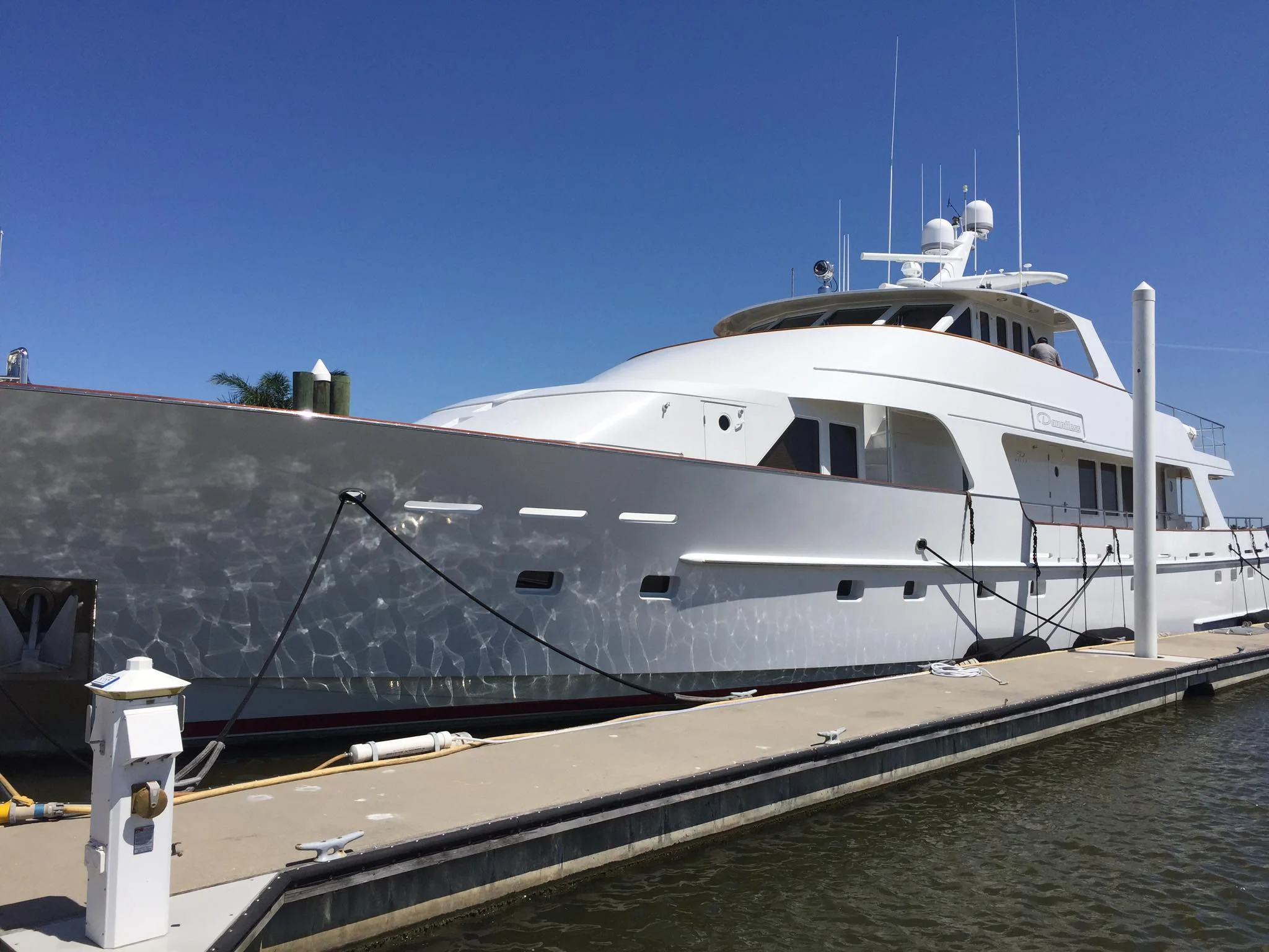 One of our biggest jobs. This beautiful 110' yacht takes a lot of man power to clean!
