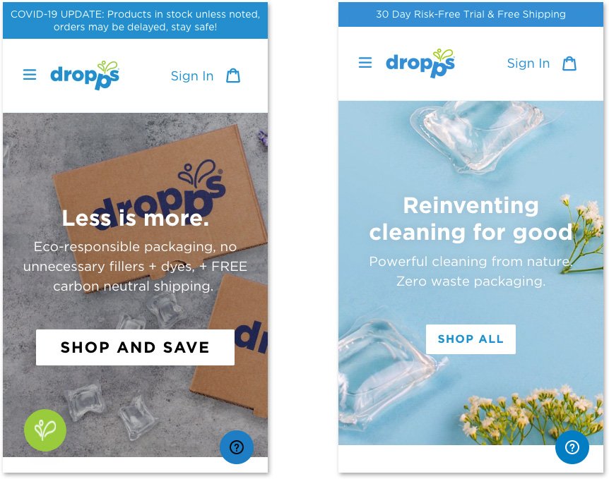 Dropps Homepage Before After Mobile