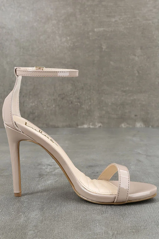 LOVELINESS NUDE PATENT ANKLE STRAP HEELS