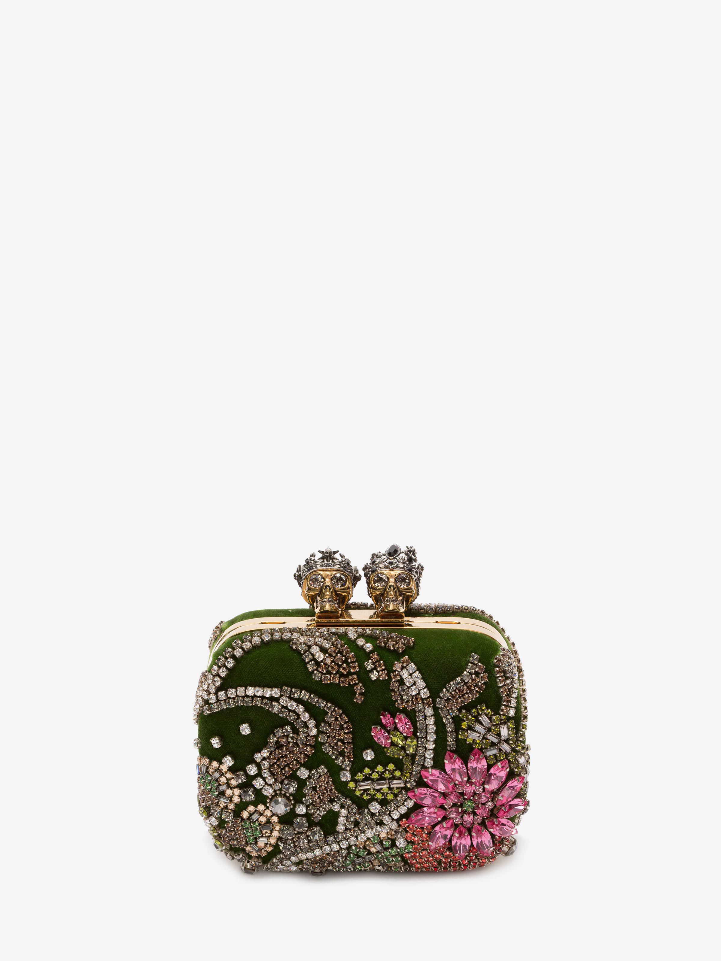 EMBROIDERED "QUEEN AND KING" SKELETON BOX CLUTCH