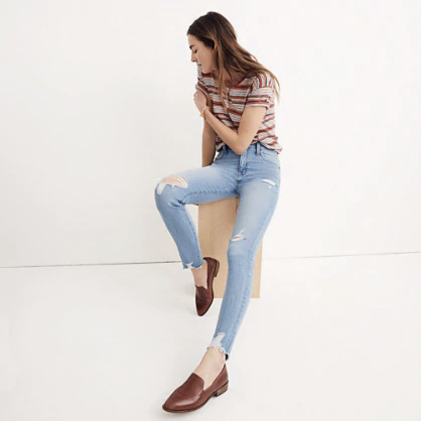 9" high-rise skinny jeans in ontario wash: distressed-hem edition