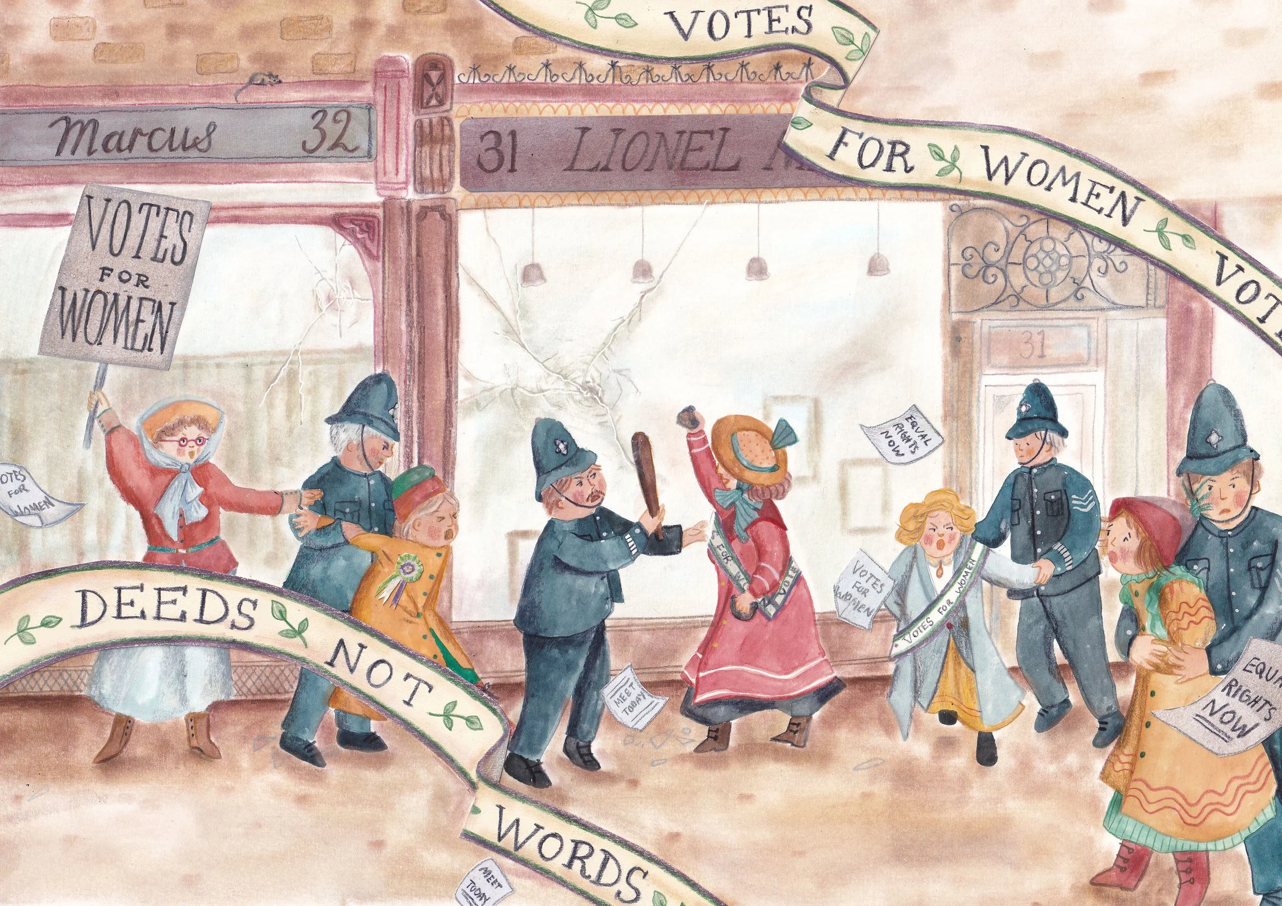 Cleaned up - Suffragette riots 1910 picturebook illustration stacey williamson-michie.jpg