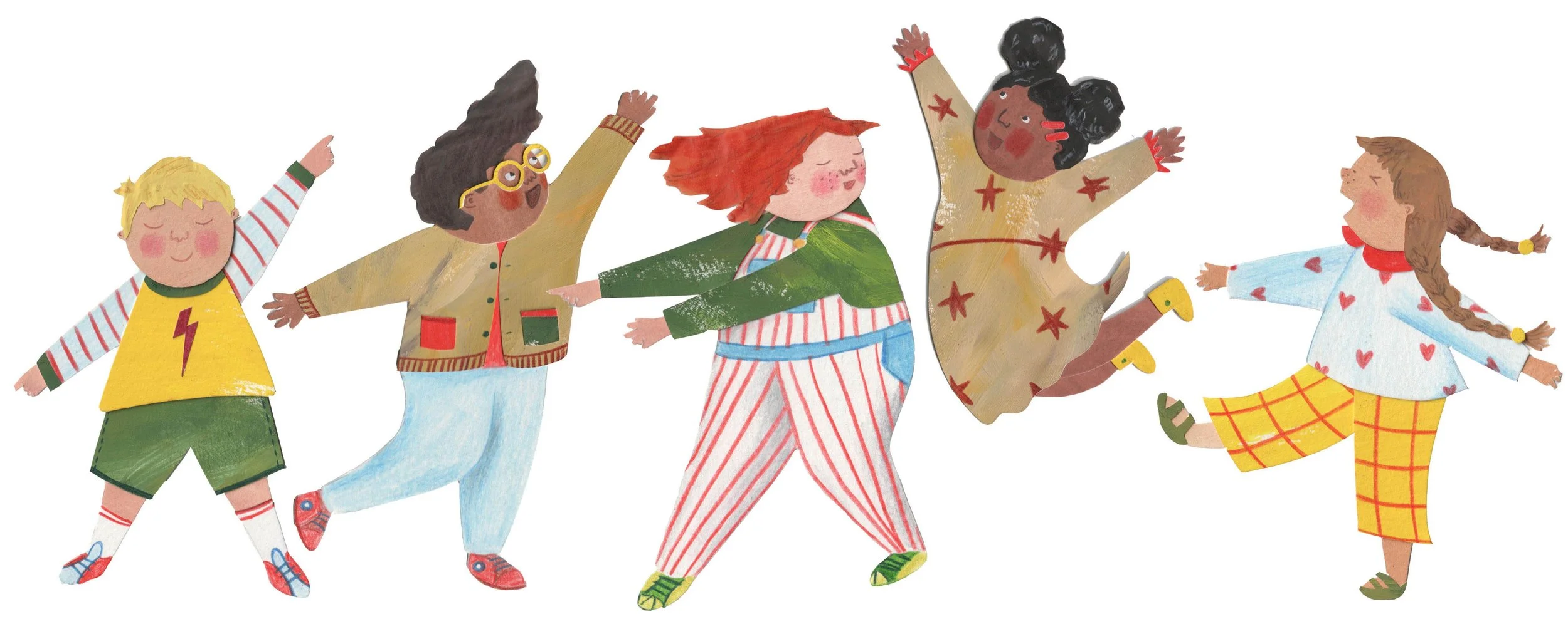 Collage illustration of children dancing by picture book illustrator Stacey Williamson-Michie www.swmillustration.com