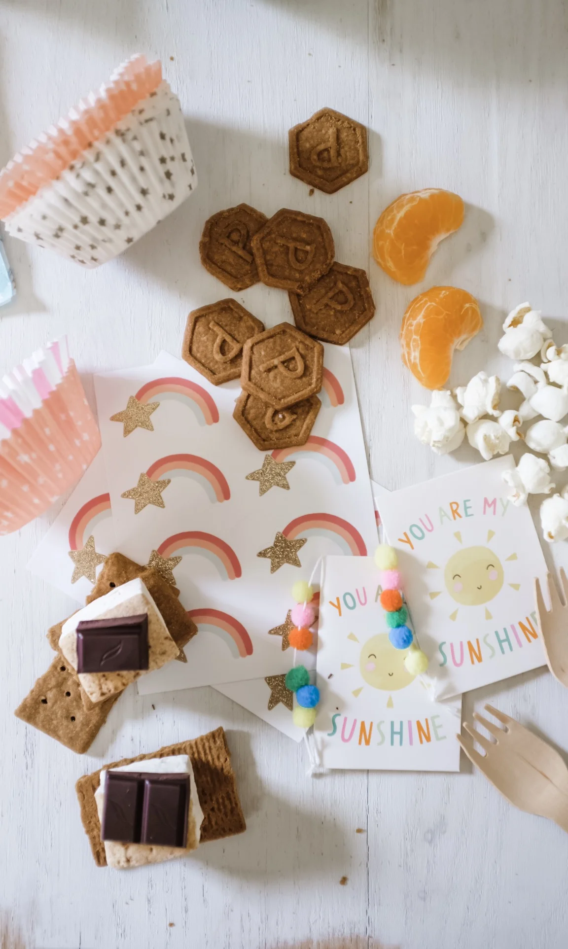simple s’mores, fruits, popcorn, and Pamela’s Gluten-Free Mini Honey Grahams