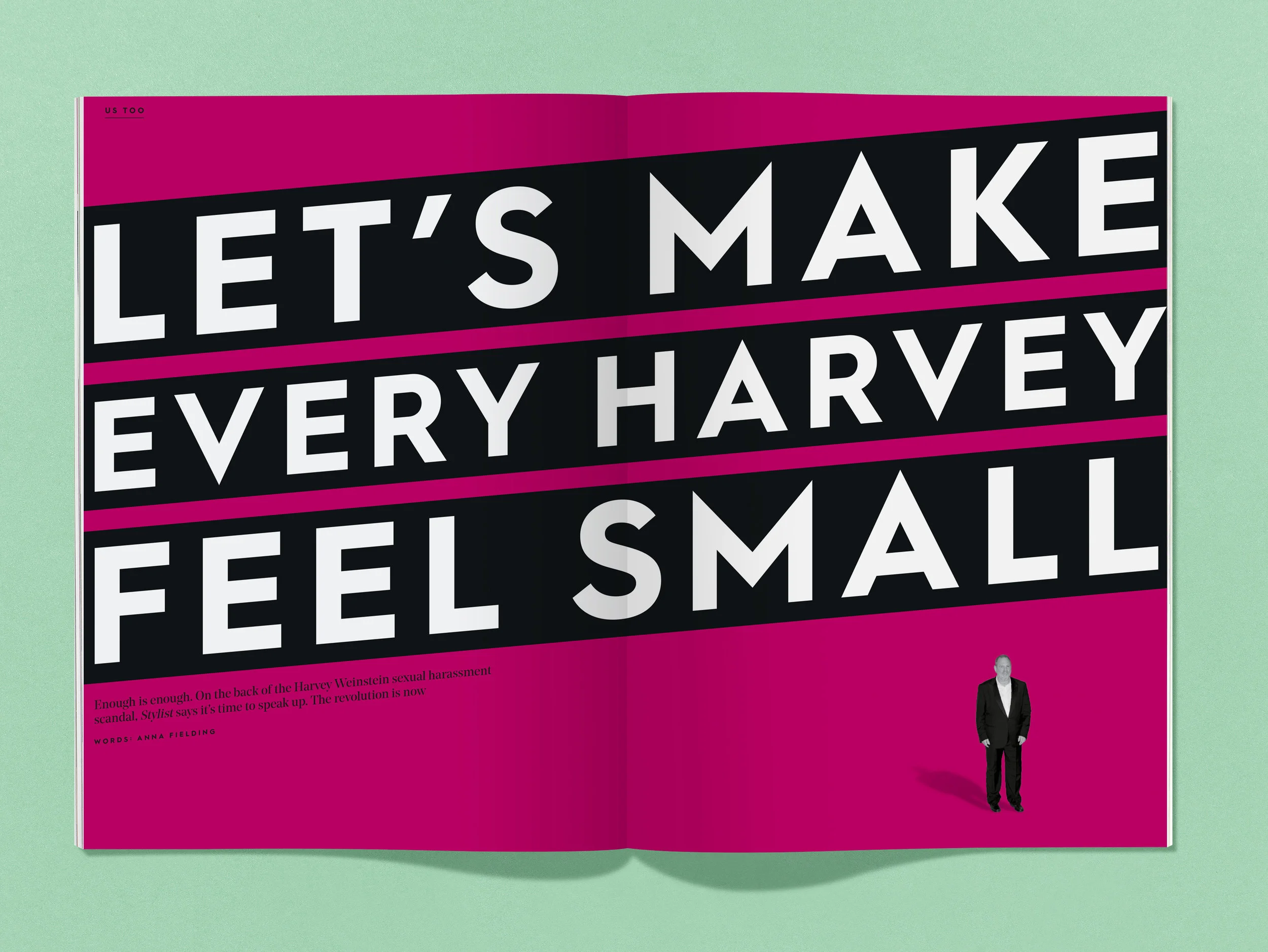 Using big typography and dynamic crops to make a once very powerful man incredibly small.