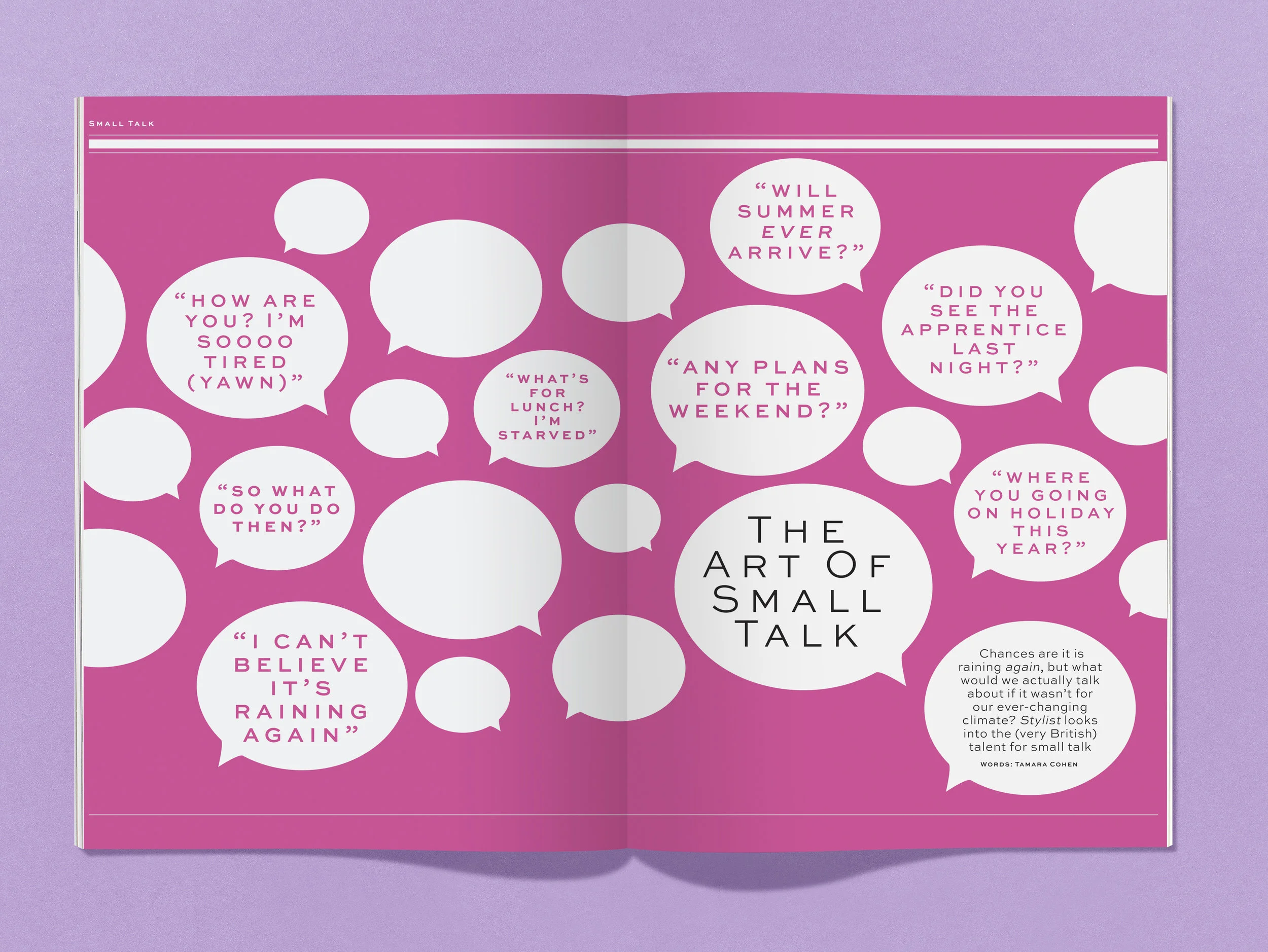 Small graphic speech bubbles for a feature on mastering the art of small talk. 
