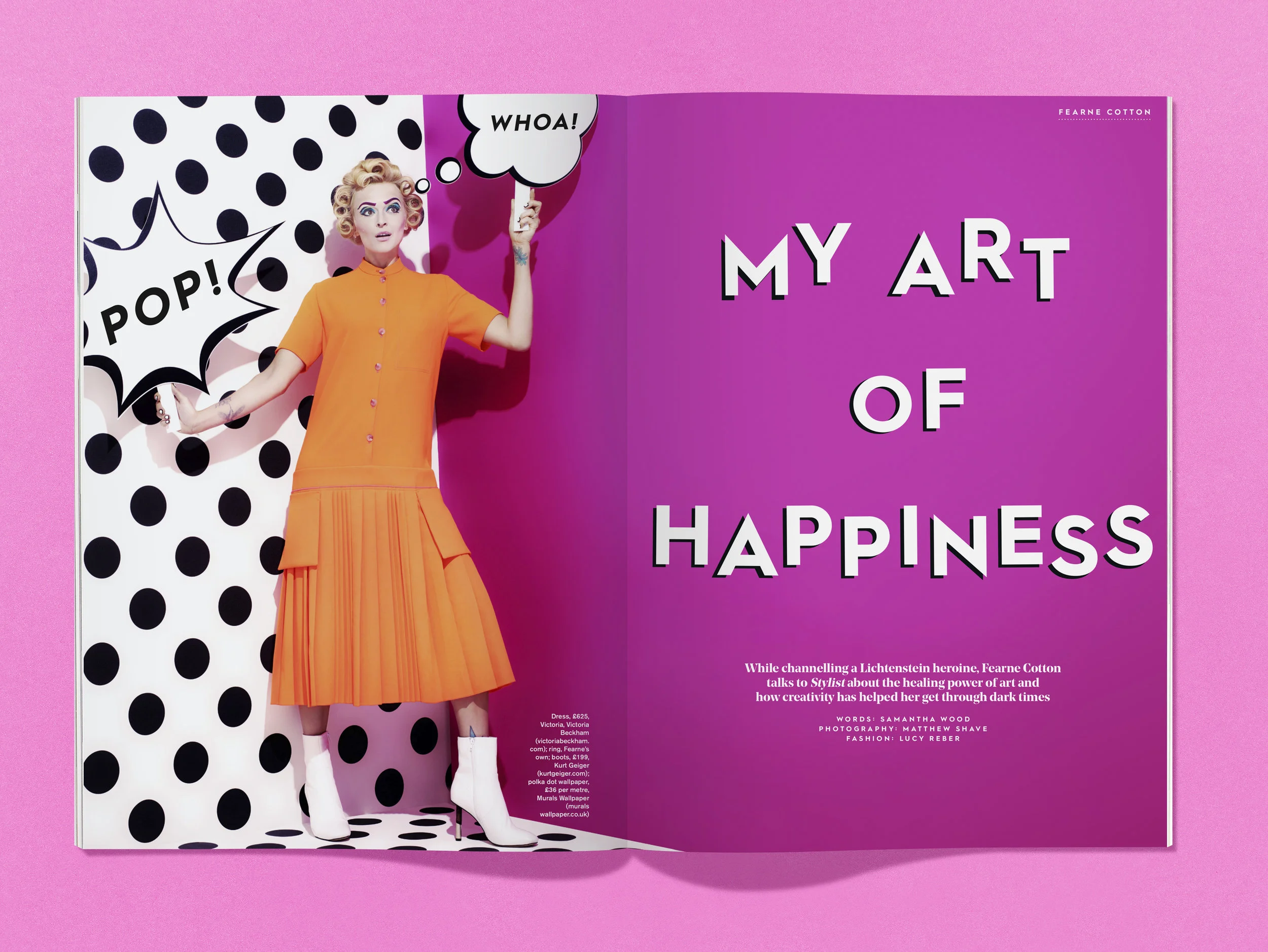 Fearne Cotton photographed by Matthew Shave as a Lichtenstien portrait as she talks about the healing power of art.