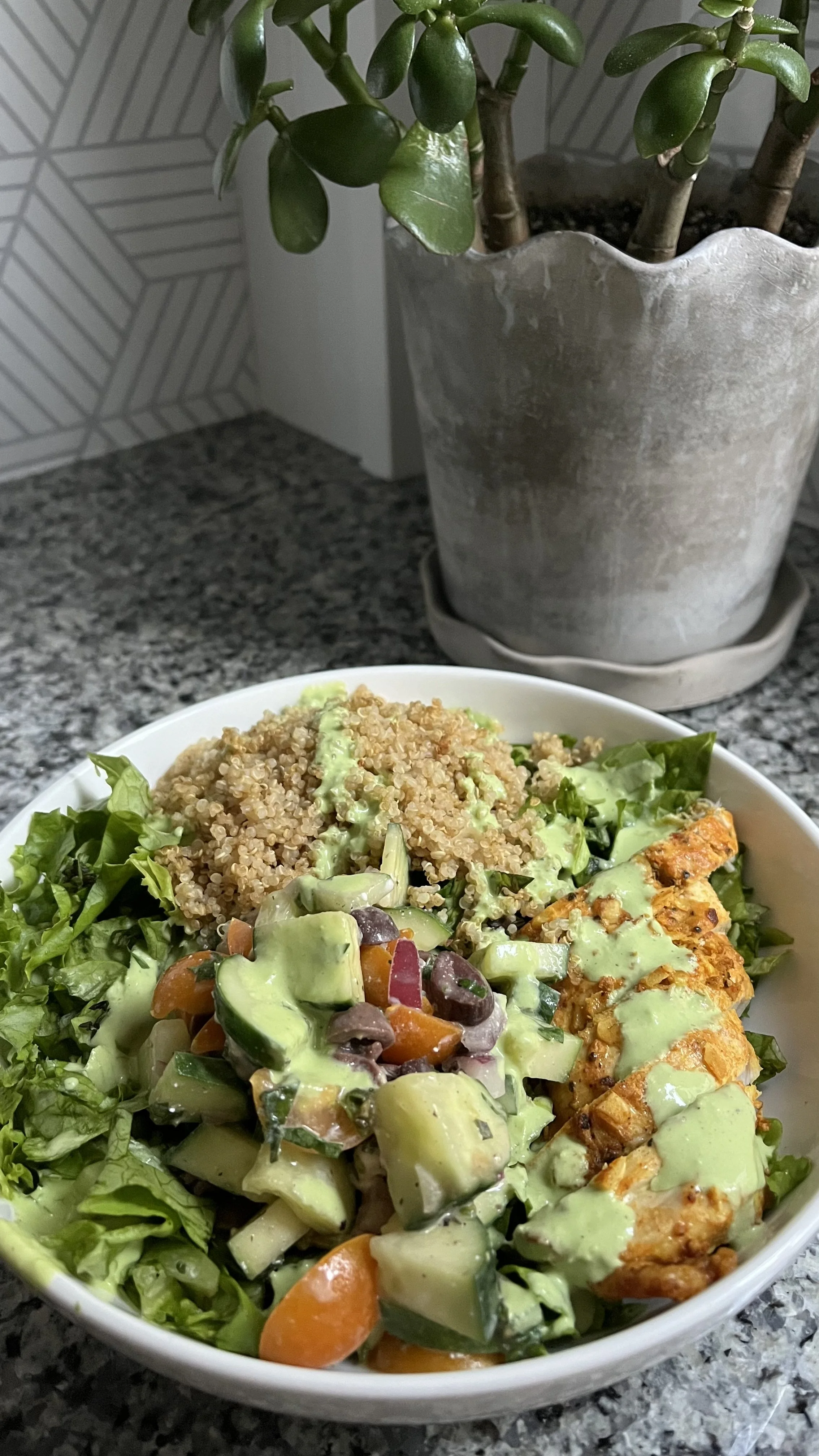 Spicy Greek Chicken Bowls (with quinoa & greens)