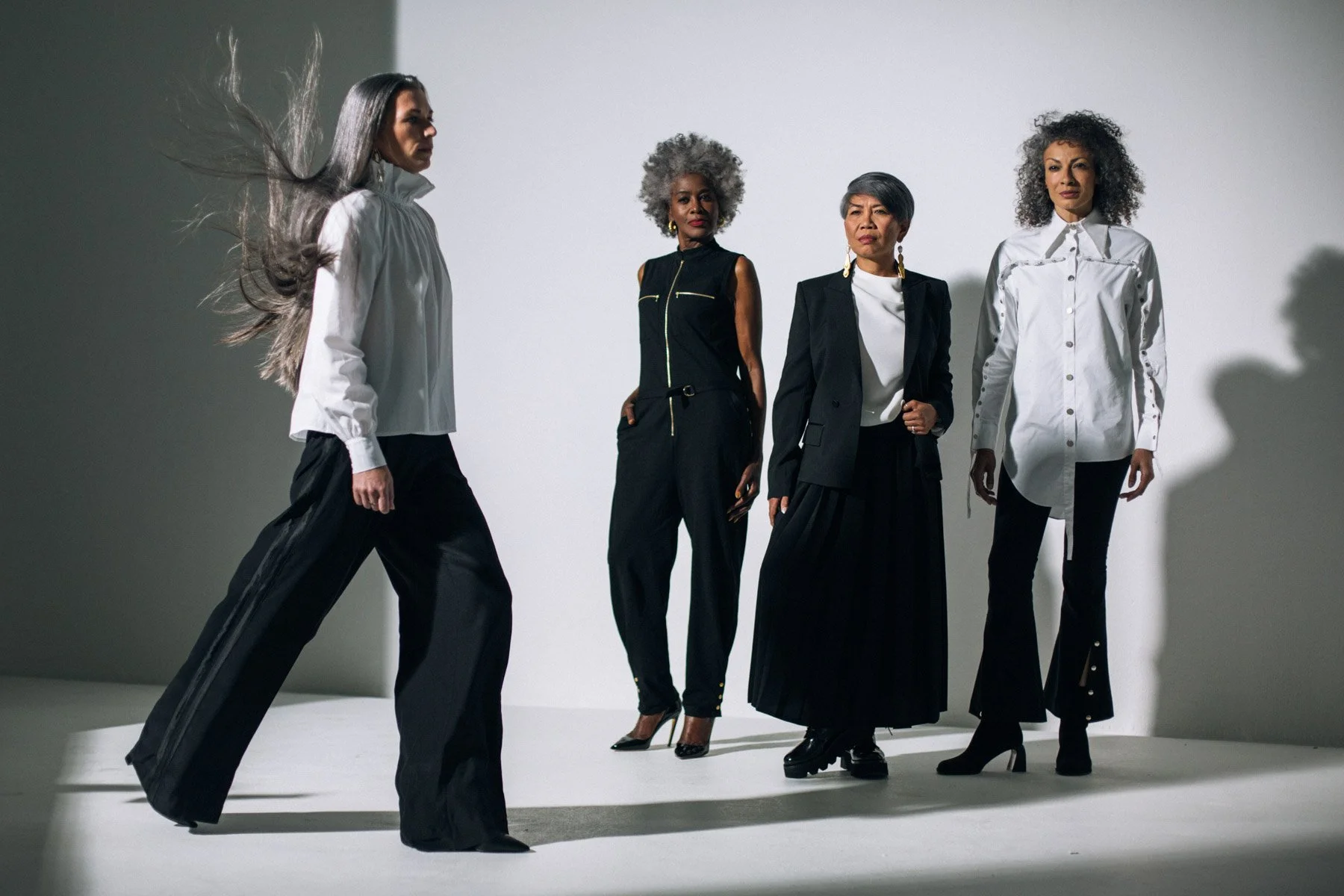 Models styled for greytones hair editorial shoot