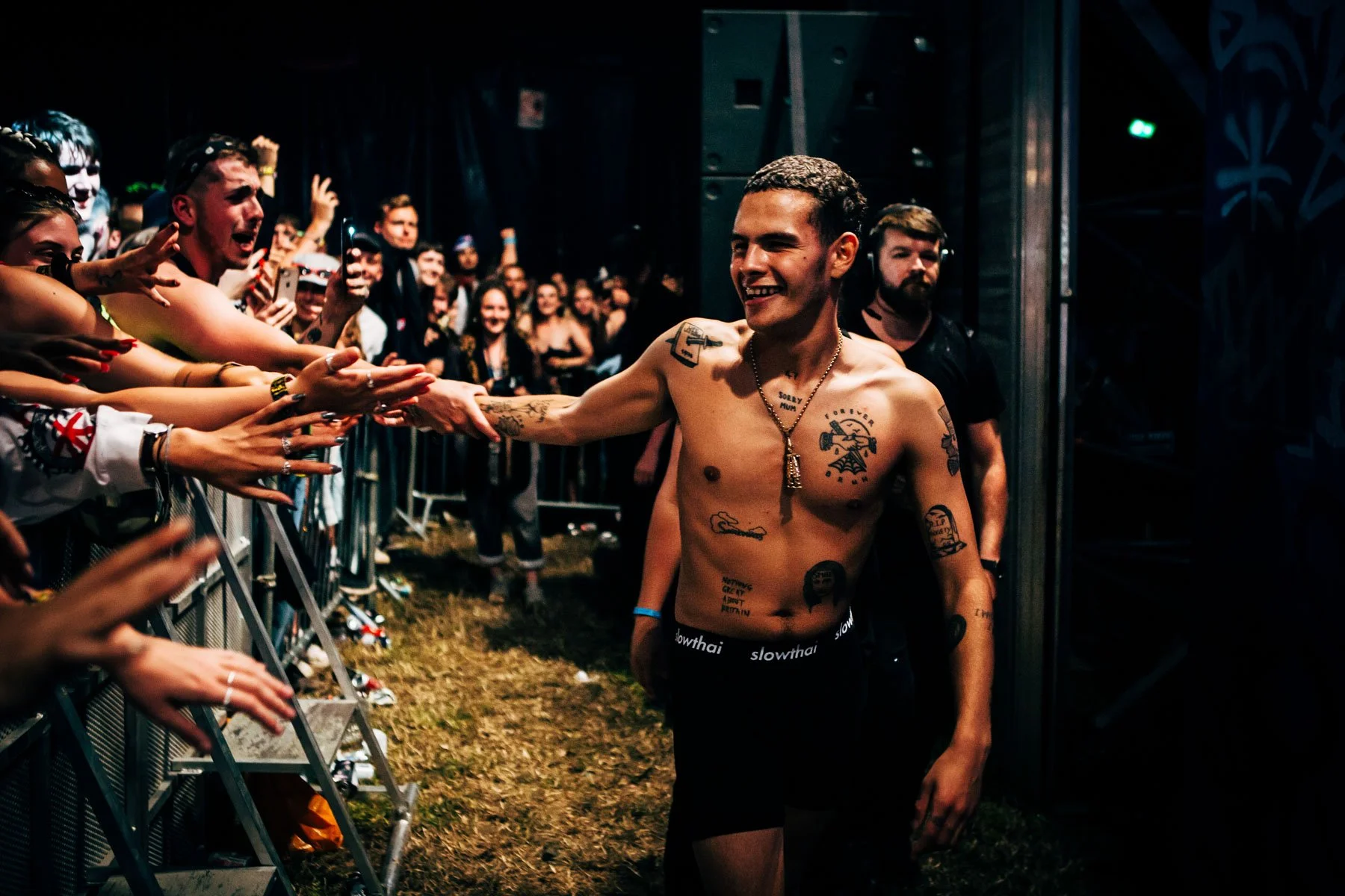 Live music photography of Slowthai performing at Boomtown