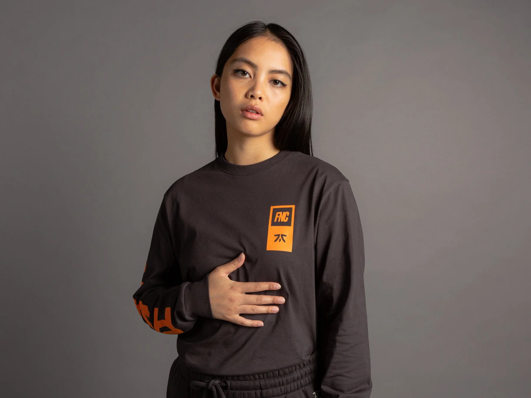 Models styled in FNATIC streetwear for studio fashion shoot
